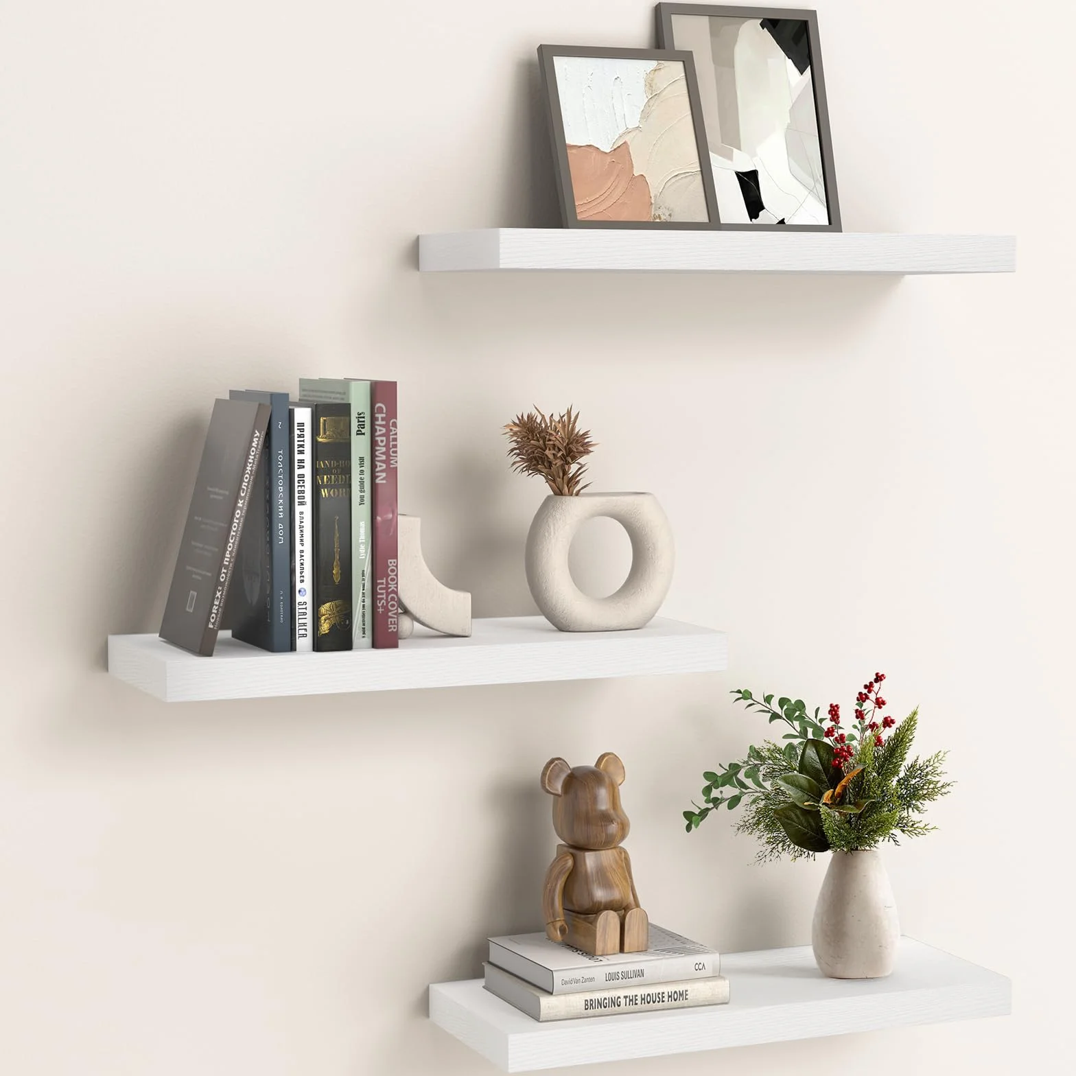 STOREMIC Estanteria Pared de 3 Niveles, Estante de Pared Blanco, Estantes Flotantes Fácil de Instalar, Baldas Pared Ideal para Dormitorio, Baño, Oficina en Casa, Sala de Estar