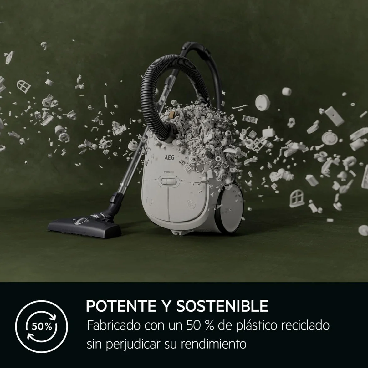 AEG AB61H6SW Aspiradora de Trineo con Bolsa, 850W de Potencia, 3,5L de Capacidad, Radio de acción 12m, Ruedas XL, Filtro Lavable, 3 cepillos + 3 Accesorios, 10 años garantía, Blanco