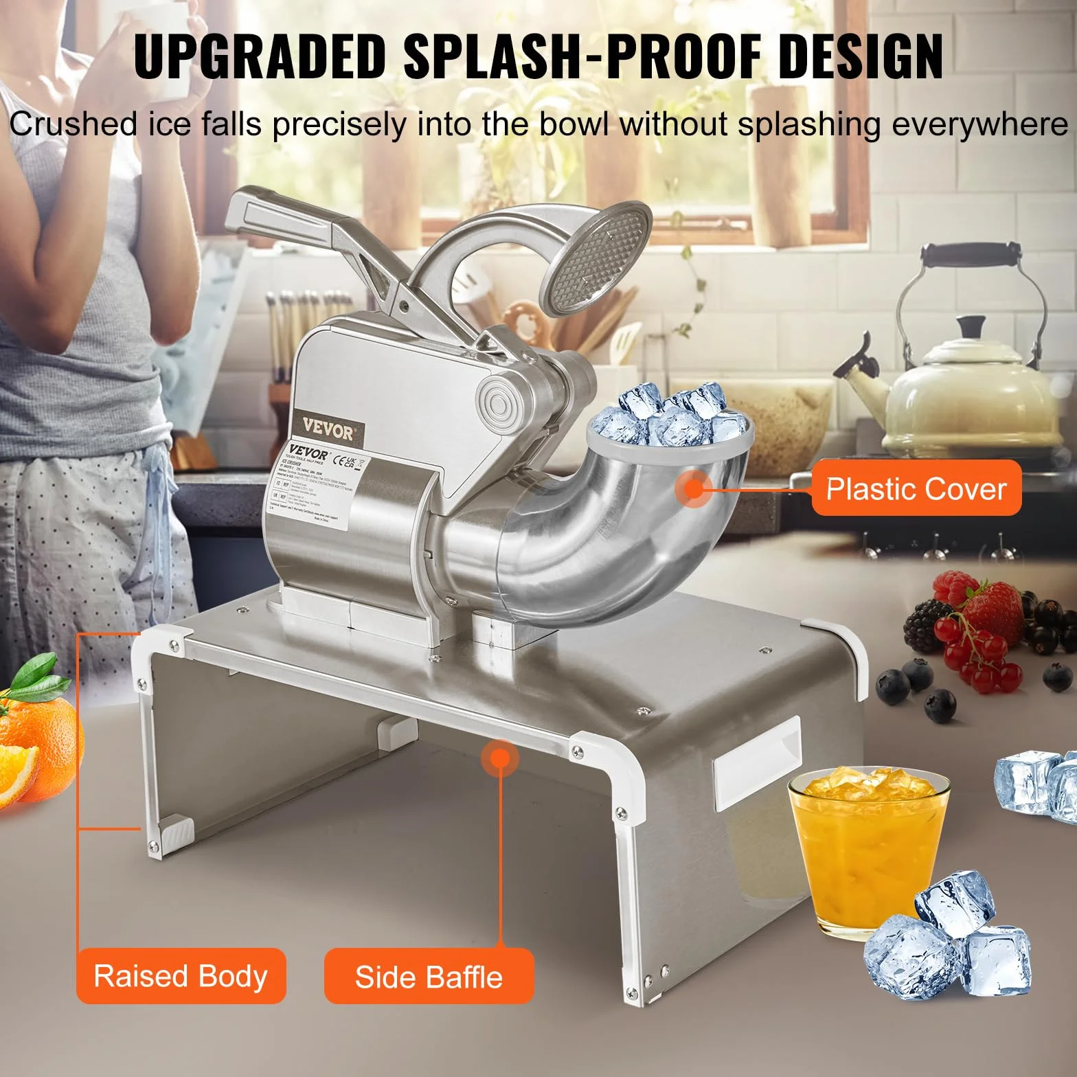 VEVOR Trituradora de Hielo Comercial 300kg/h 300W Picadora de Hielo 4 Cuchillas Acero Inoxidable