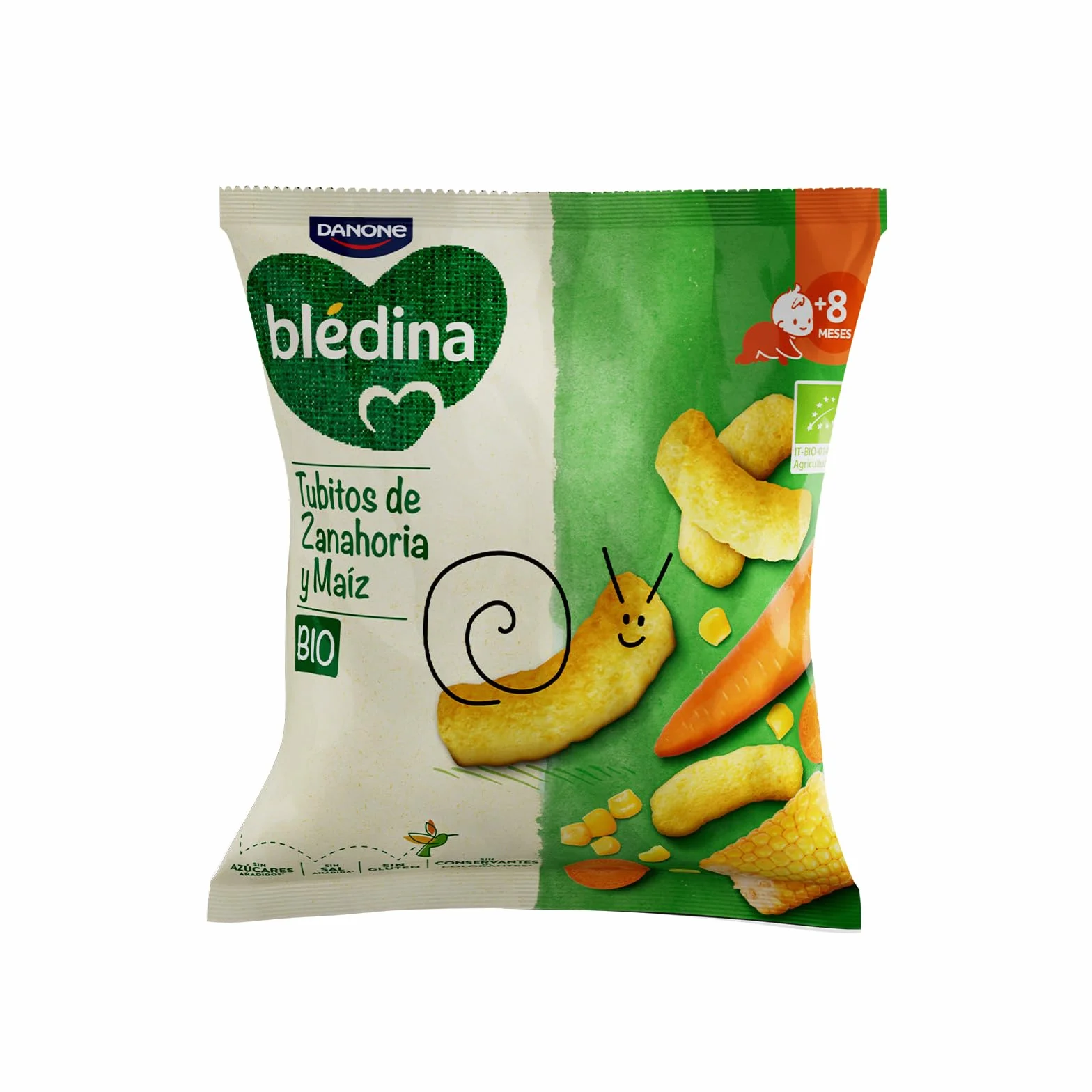 Blédina Snacks BIO Bolsas Zanahoria Maíz Tubitos Sin Gluten 8x20g