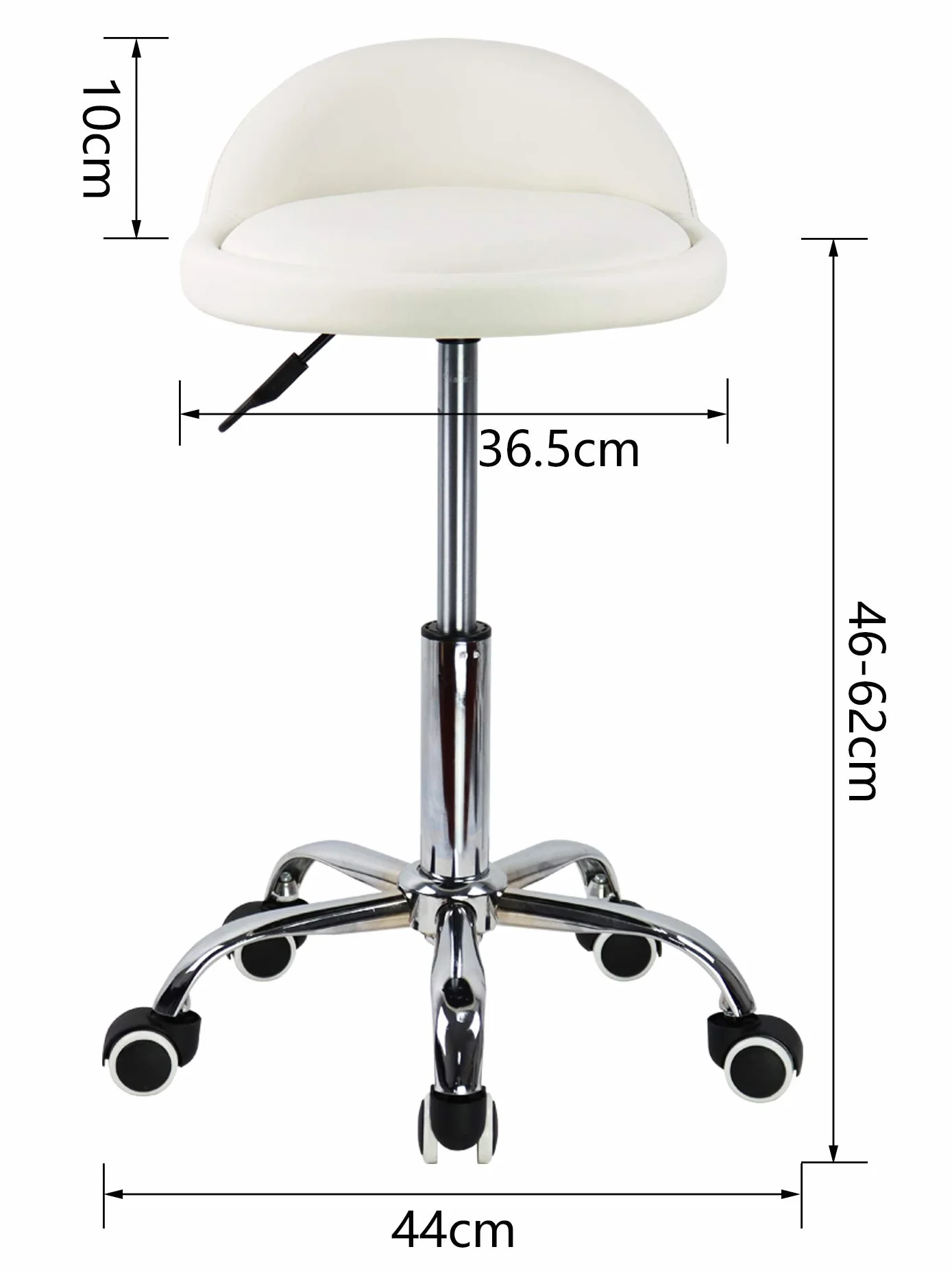 Taburete con Ruedas de Piel Sintética con Respaldo Ajustable en Altura y Giratorio, Silla de Trabajo (Blanco)