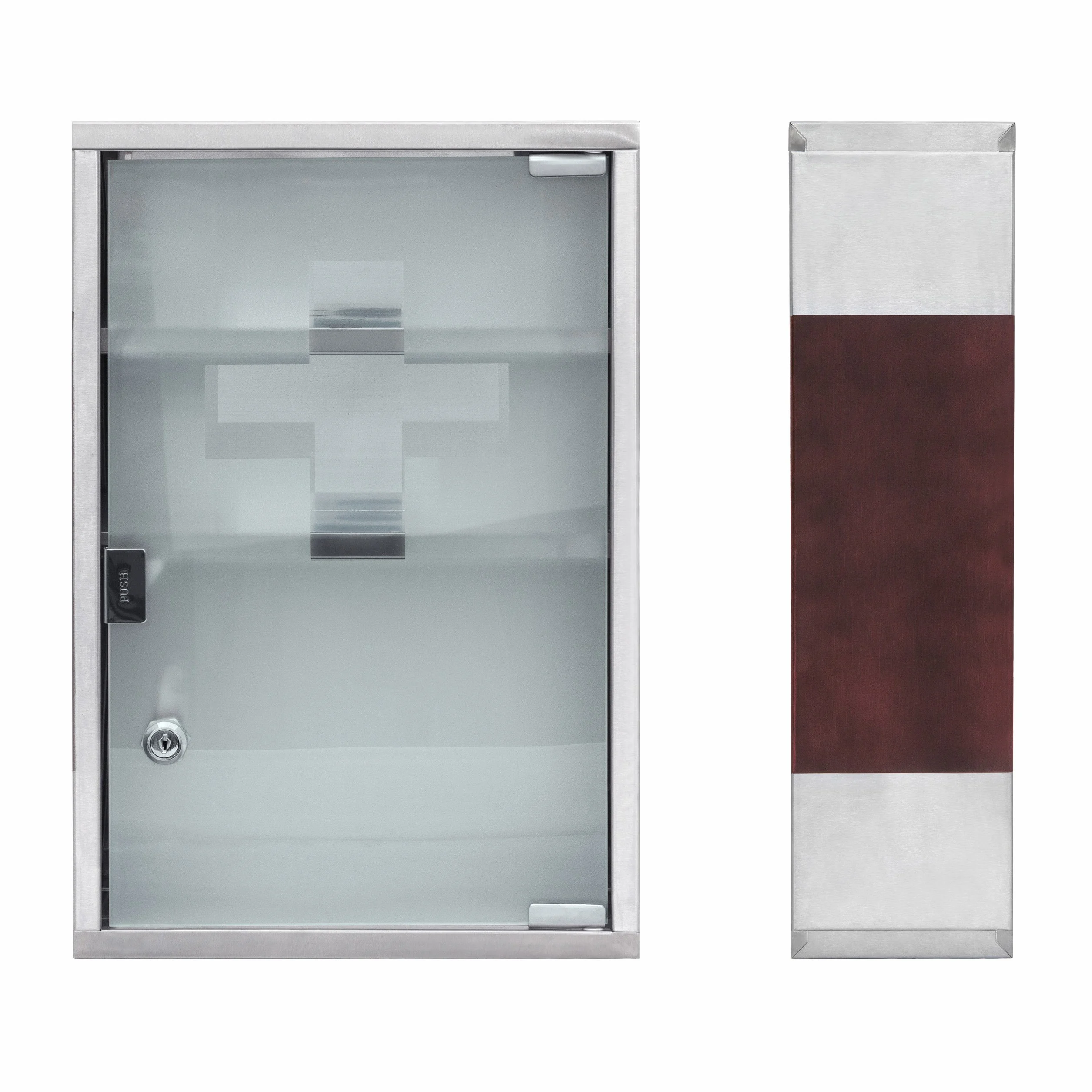 Relaxdays Botiquín Acero Inoxidable 45x30x12cm 3 Compartimentos Puerta con Llave Plateado Marrón