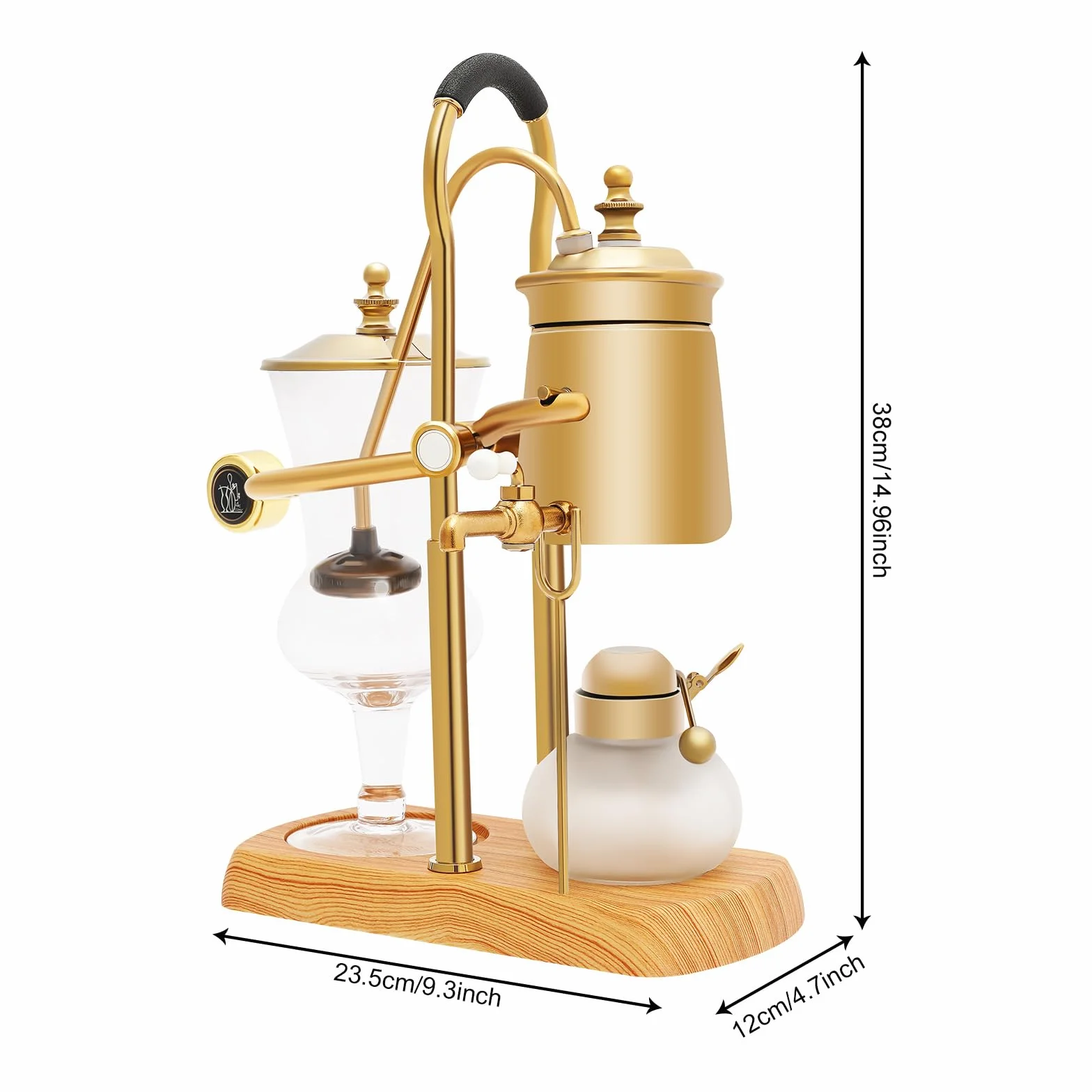 Sifón de equilibrio vintage con gravedad de glassiphon, diseño belga de vacío, filtrado, base estable, asa práctica