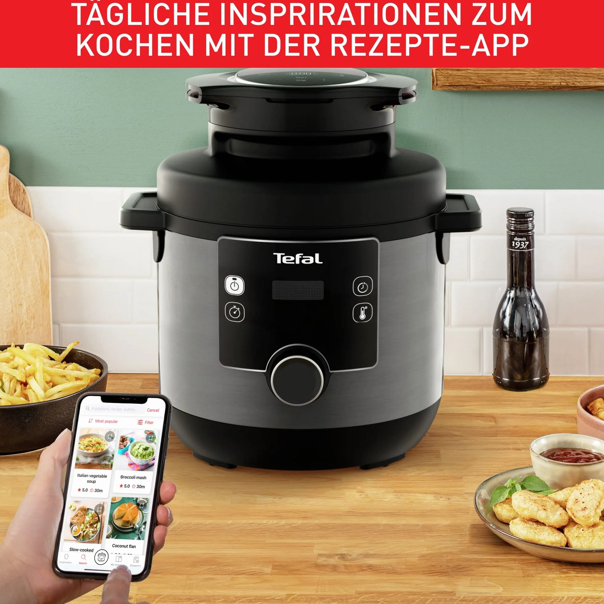 Tefal CY7788 Turbo Cuisine & Fry Multicooker, olla a presión y freidora de aire caliente, 14 programas de cocción, tapa extra crujiente, versátil, 7,6 L