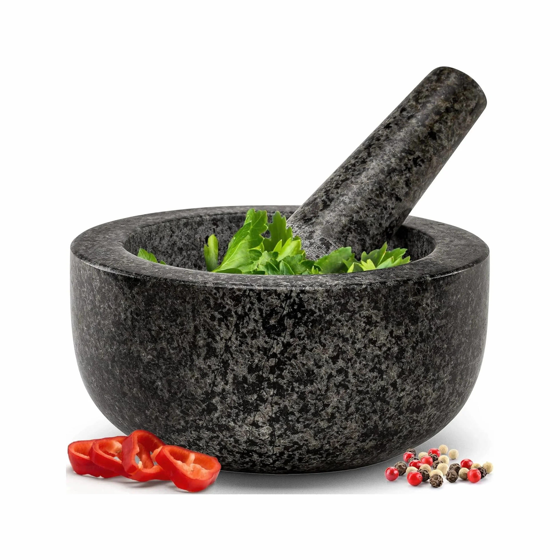 Juego de mortero y mortero de Zuvo, piedra natural sólida, esencial para artículos esenciales de cocina y creaciones culinarias, diseño duradero y elegante