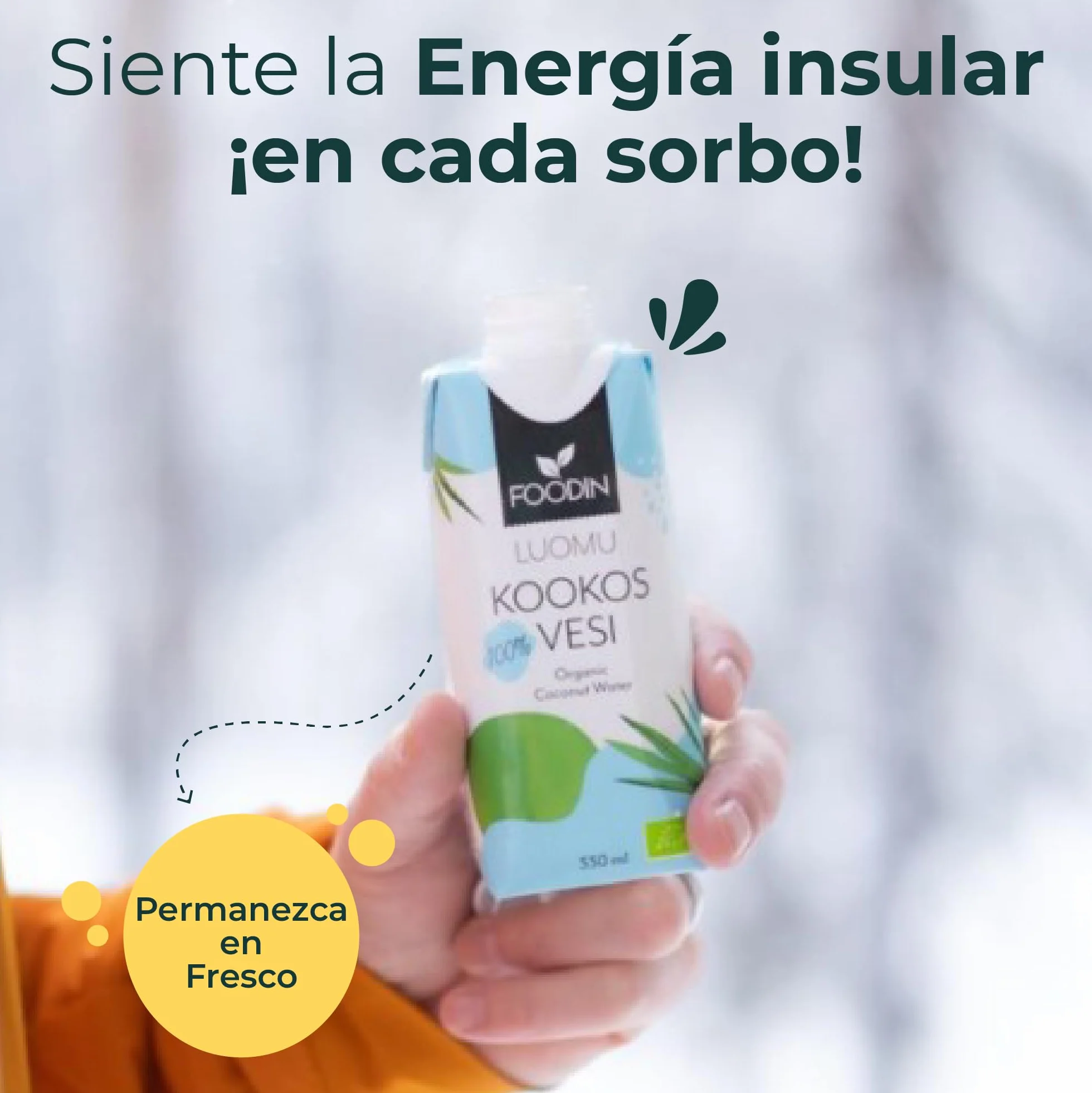 Foodin Agua de Coco Orgánica con Electrolitos, Sin Gluten, Sin OGM, Paquete de 12 (12x330ml)