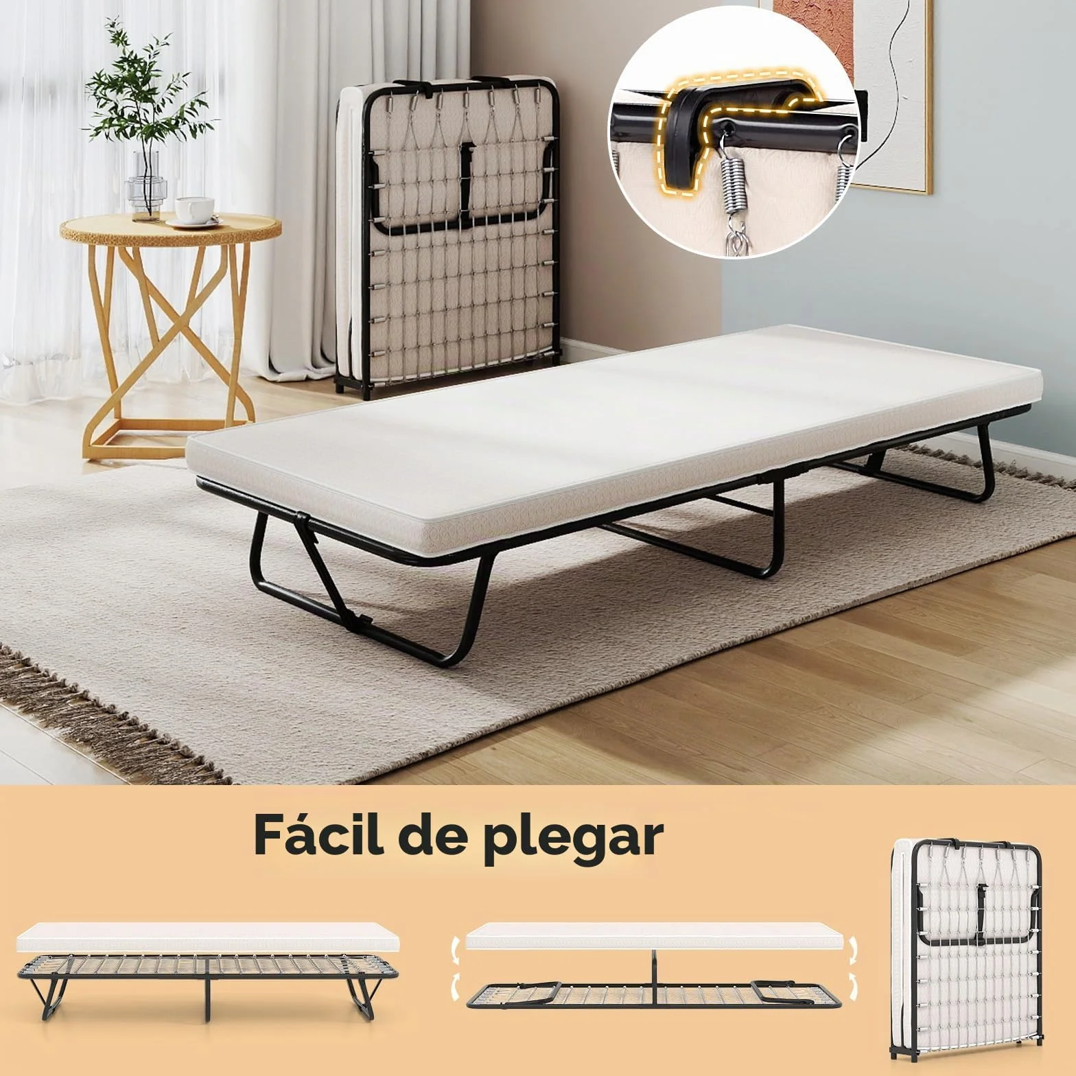 GIANTEX Cama Individual Plegable 80 x 190 cm, Cama de Invitados con Colchón de Espuma Viscoelástica y Estructura de Metal, Lecho Plegable Carga hasta 120 kg, para Hogar, Hotel