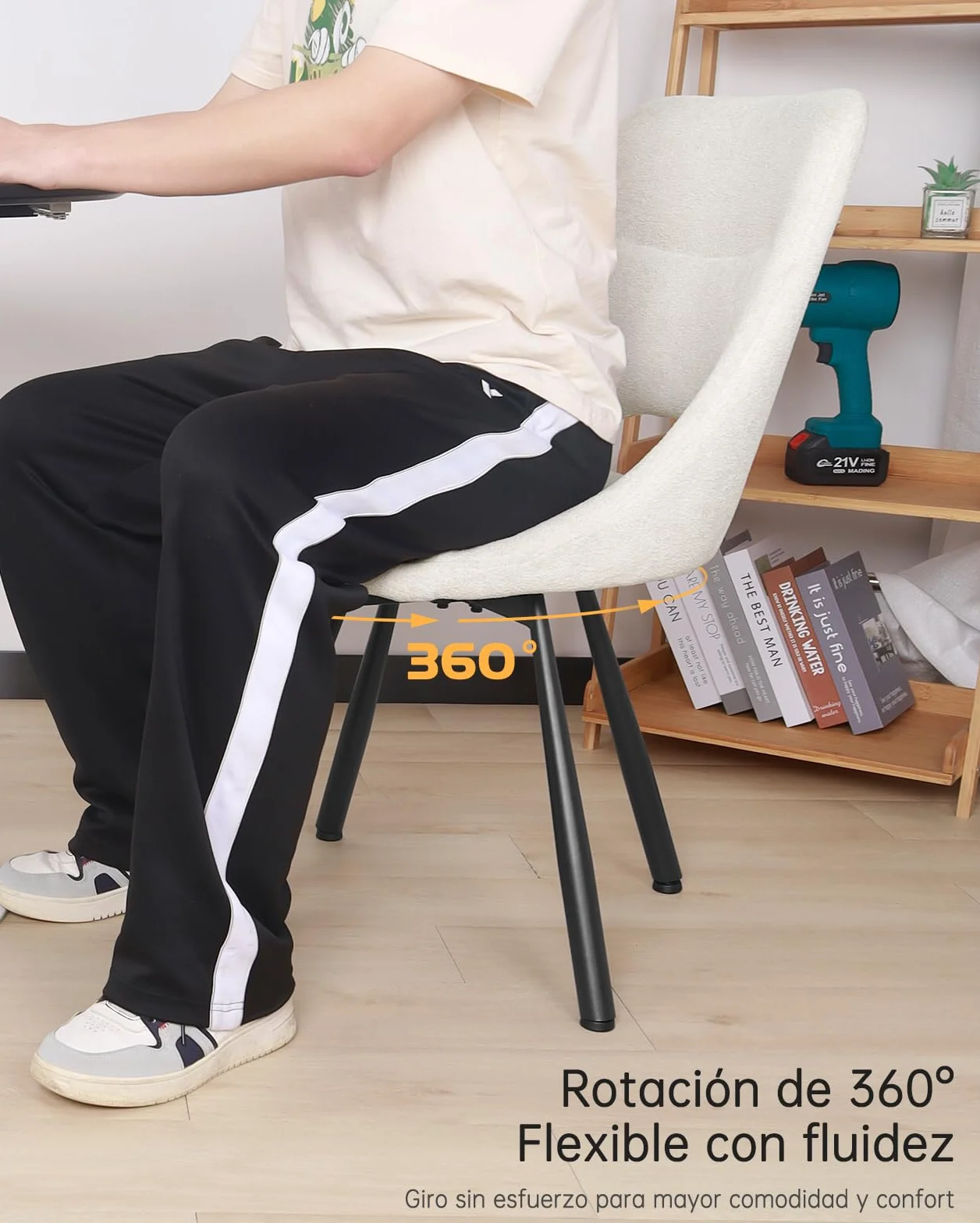LEWE Sillas de Comedor Giratorias Juego de 4, Silla de Cocina, Silla giratoria 360°, Tapizadas, para Comedor salón Dormitorio, con algodón imitación Cachemira - Beige