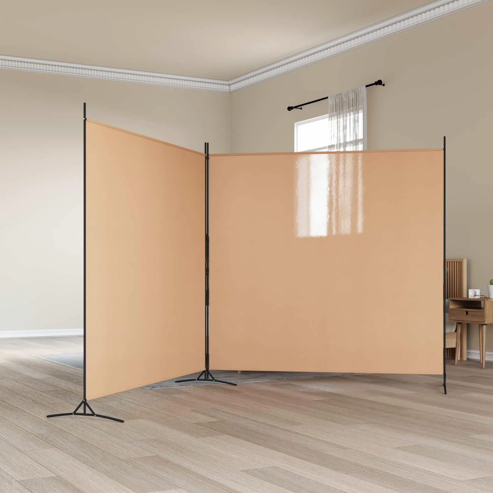 Separador de habitaciones de 2 piezas, color beige, plegable, 348 x 180 cm, independiente, para salón, dormitorio, oficina, con marco de metal estable y separación versátil de espacios
