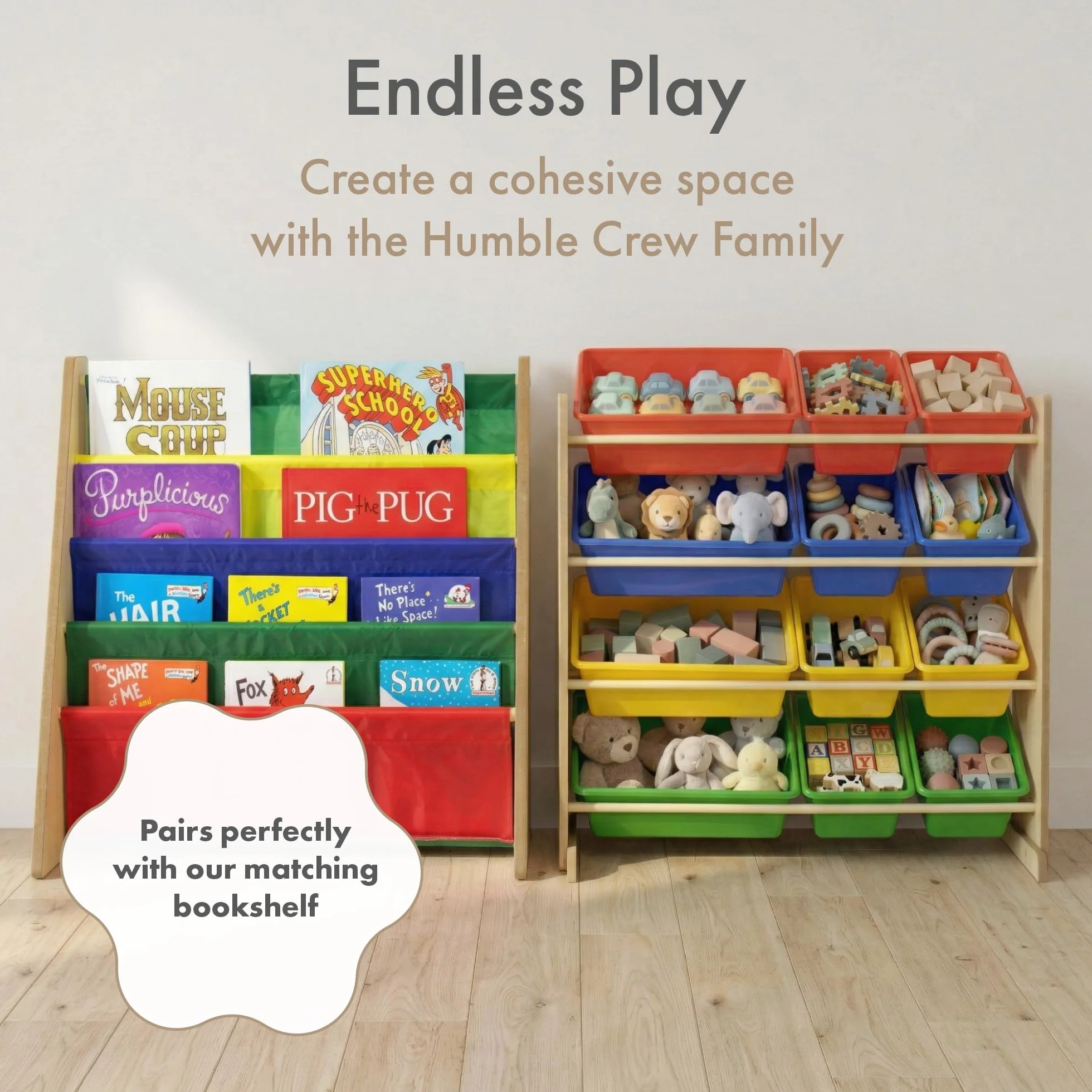 Humble Crew Organizador Infantil Natural y Multicolor: 12 Cajas Almacenamiento, Organiza Juguetes, diseño Vibrante, Segura, Montaje rápido, Ideal niños