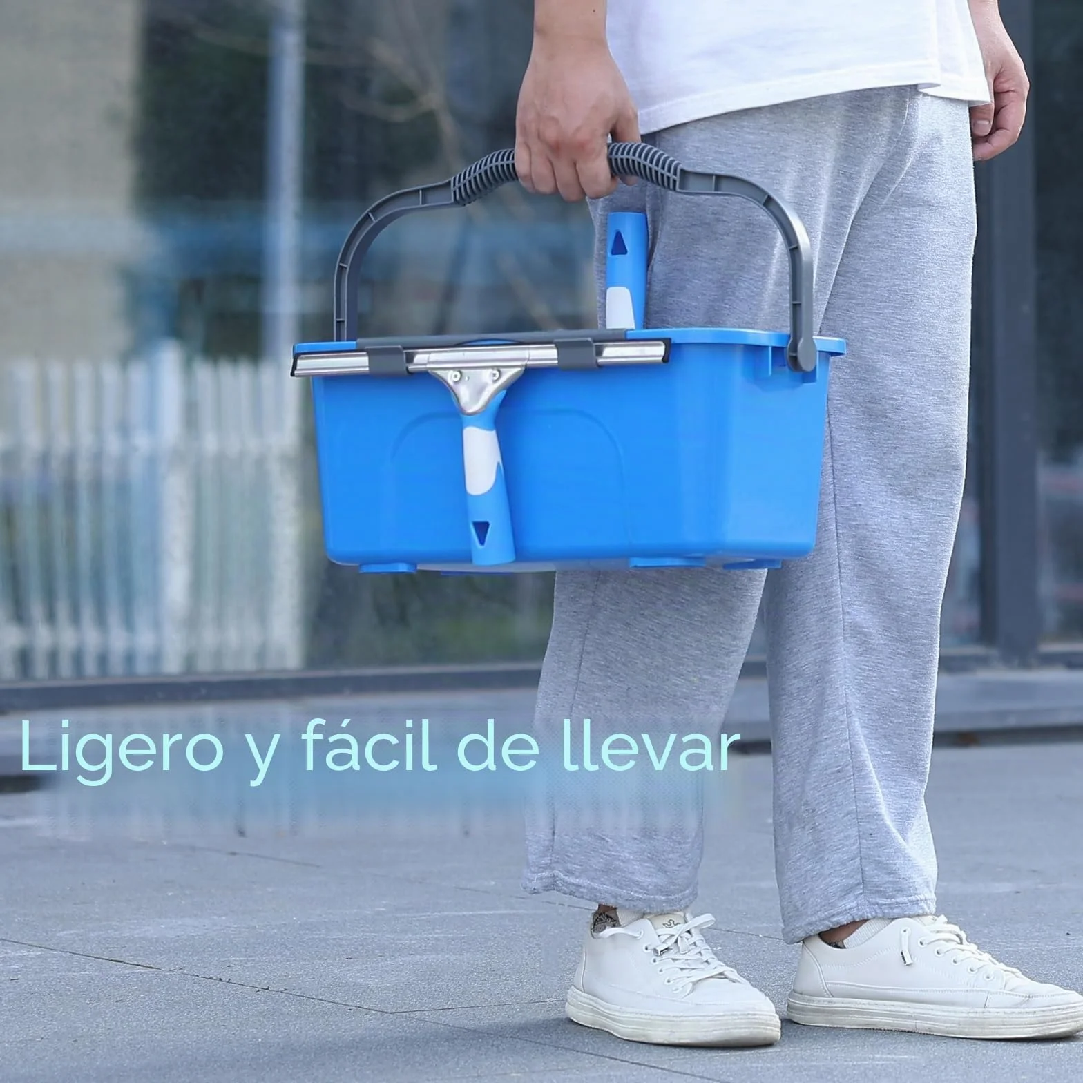 Mitclear Kit de Limpieza de Ventanas 8 Piezas, Cubo 12L, Escobilla Silicona 35CM, Rasqueta 35CM, Mango 196CM