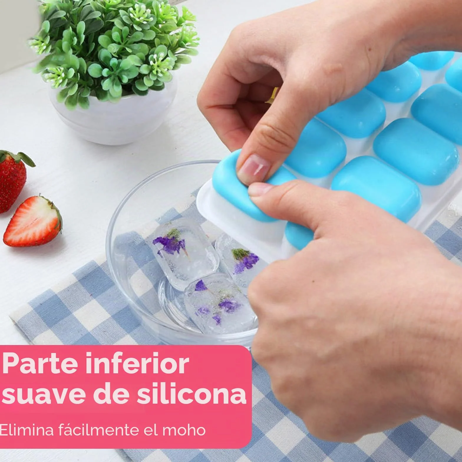 Cubitera de silicona con tapa, 3 unidades, apilable, molde para cubitos de hielo, LFGB