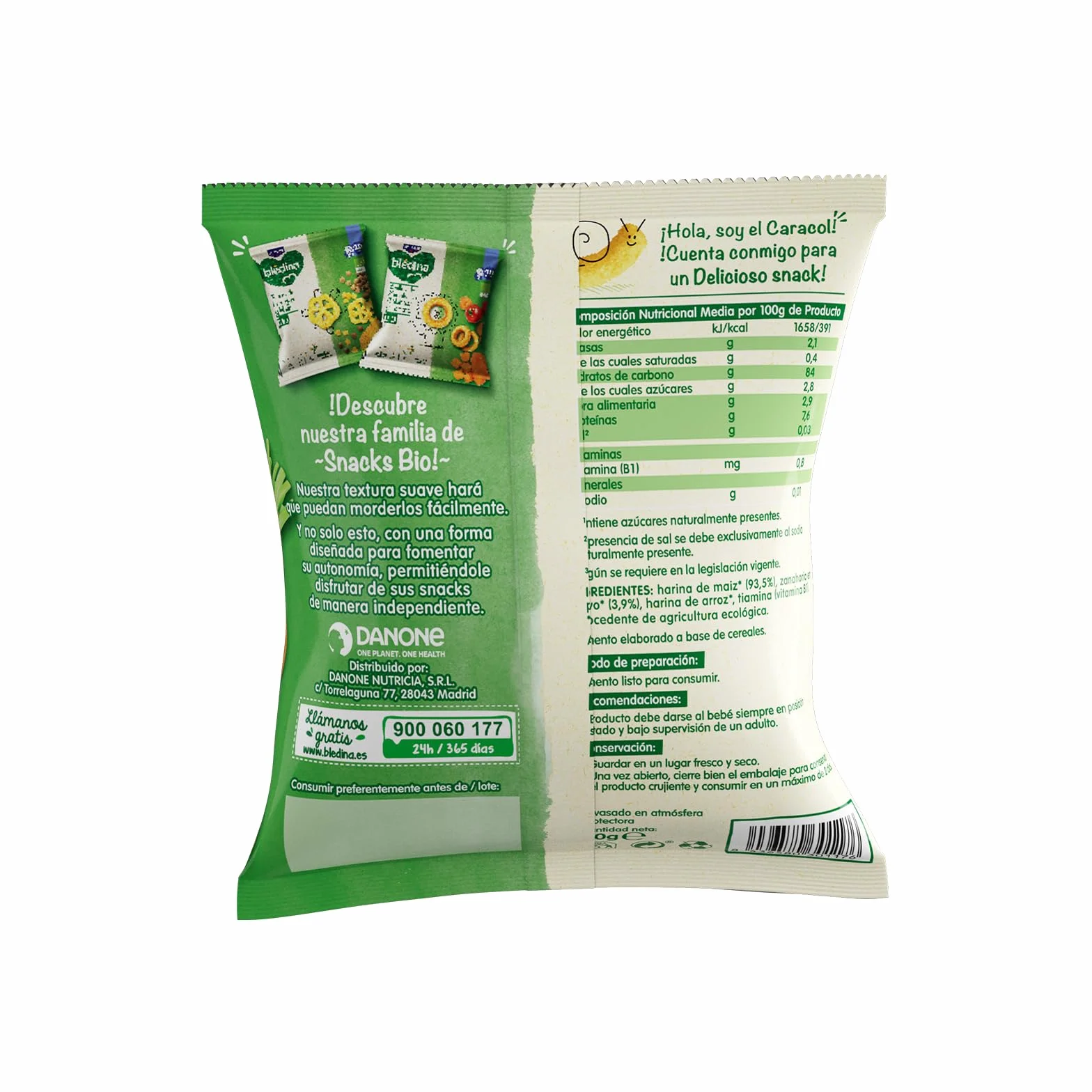 Blédina Snacks BIO Bolsas Zanahoria Maíz Tubitos Sin Gluten 8x20g