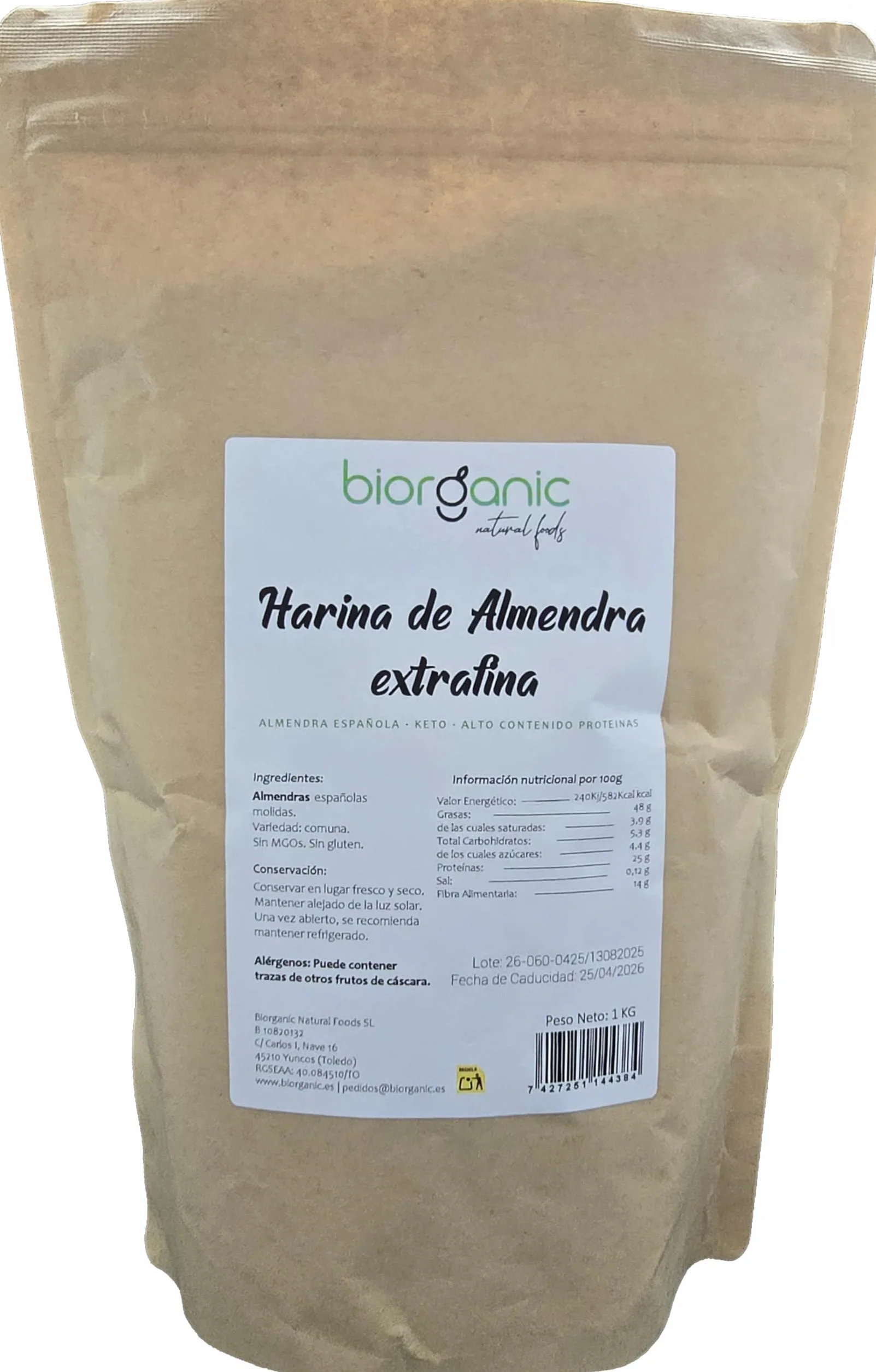 Harina de almendra 1kg sin gluten sin piel molienda fina origen España