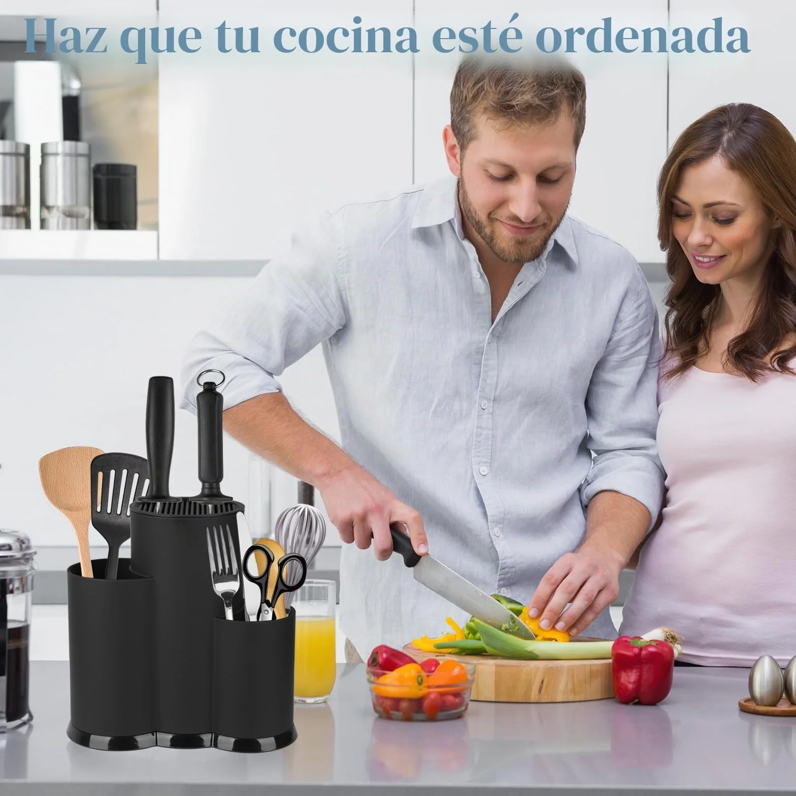 Soporte Cuchillos Cocina 3 en 1 Universal Redondo con Ranura y Drenaje
