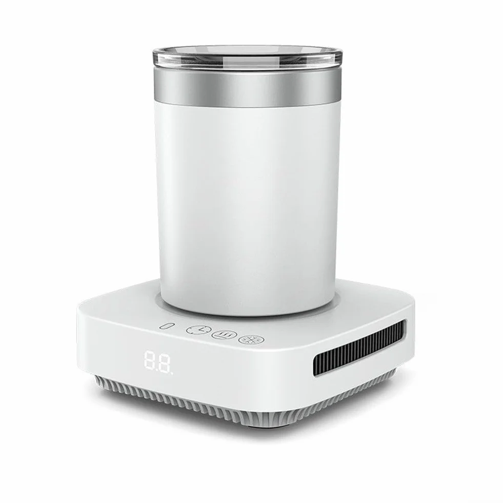 Posavasos inteligente de calefacción y refrigeración con pantalla digital para tazas de vidrio y metal, control de temperatura ajustable para uso en casa, oficina, viajes, color negro
