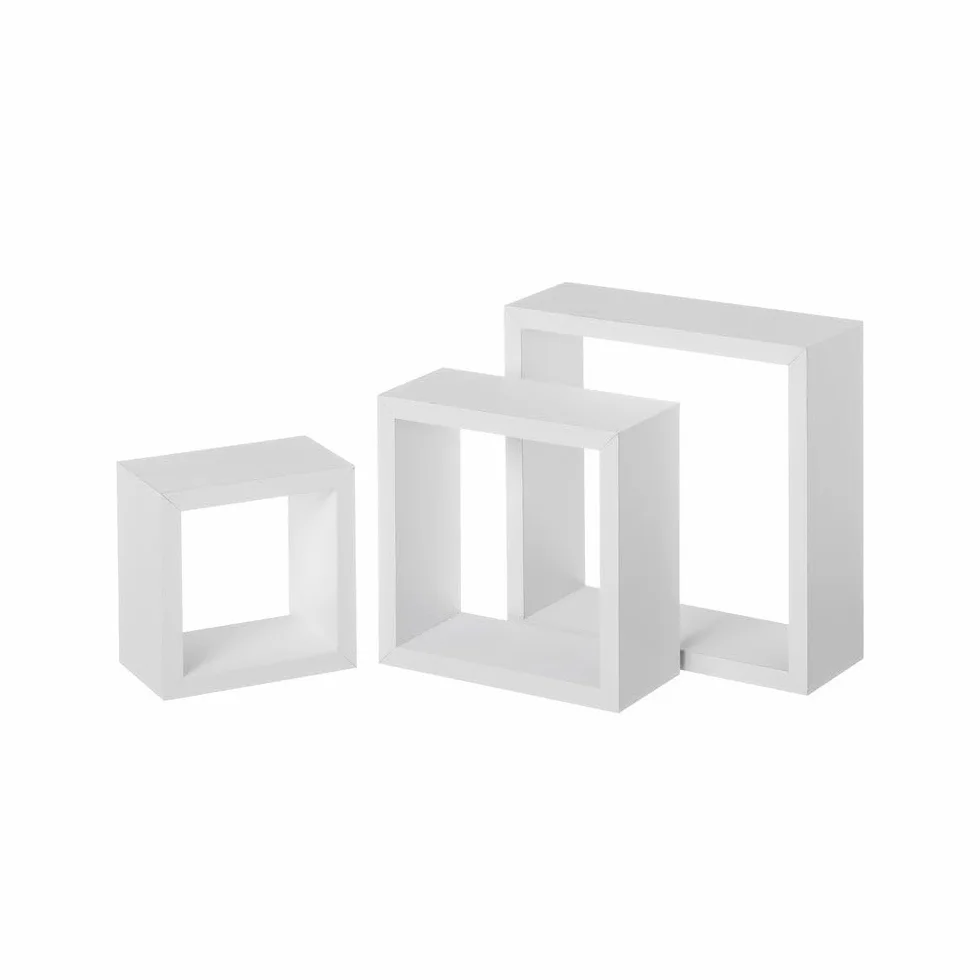 Set de 3 Estantes Cubo Pequeños de Madera MDF Blancos Estantes Flotantes 5 kg