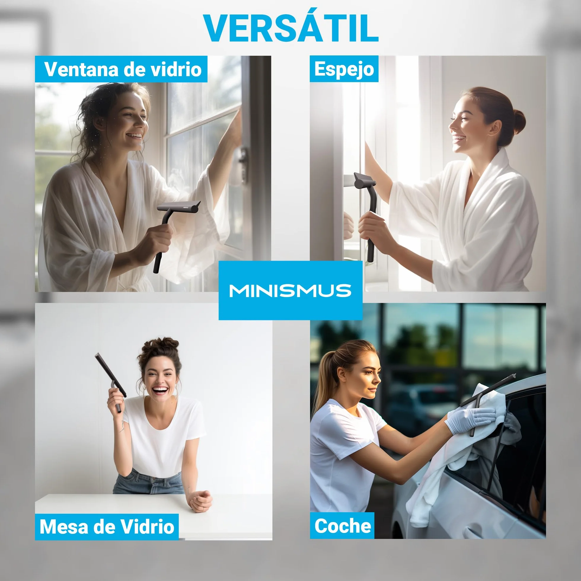 Limpiacristales para Ducha 21 cm Negro Incluye Soporte magnético sin taladrar Autoadhesivo
