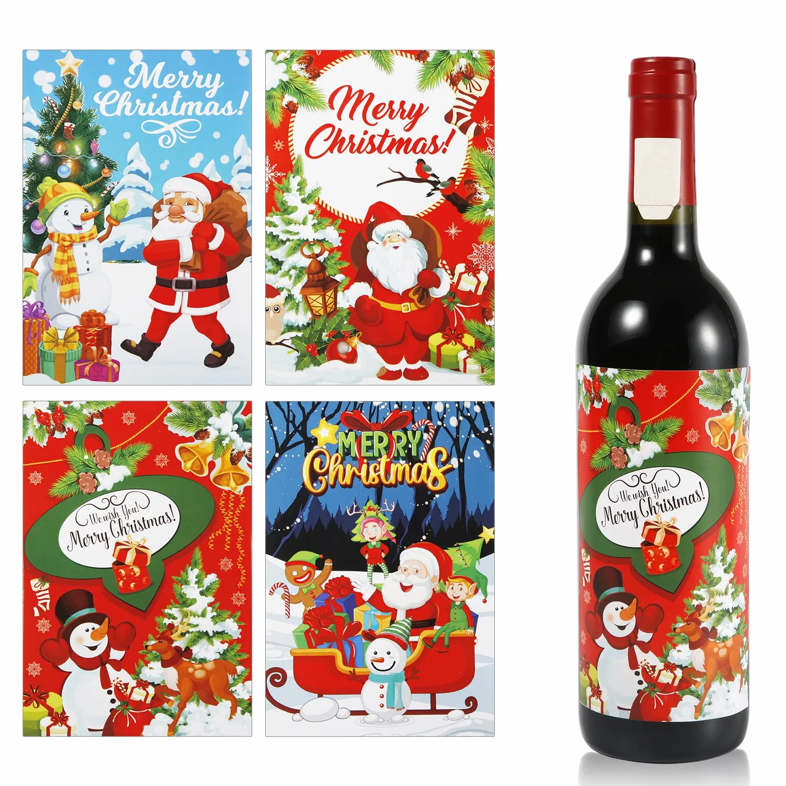 24 Uds Pegatinas para Botellas de Vino de Navidad, Etiquetas para Botellas de Navidad Etiquetas Adhesivas para Botellas de Vino para Decoraciones de Fiestas de Navidad (4 Diseños)