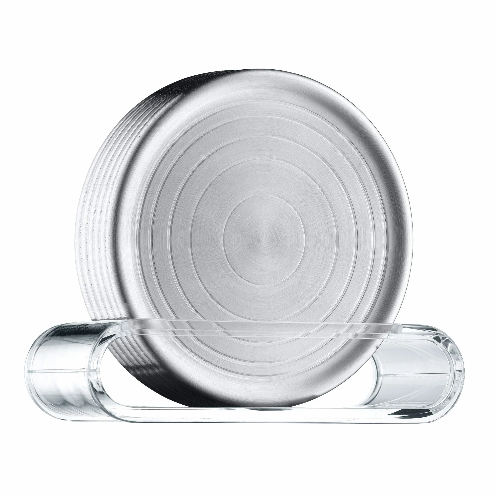 WMF Loft- Juego 6 Posavasos Mate 9,5cm Ø con Soporte, Acero Inoxidable Cromargan, Apto para Lavavajillas