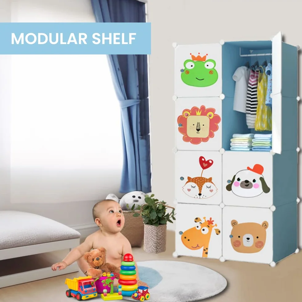 Armario Modular Infantil 8 Módulos 140x70 cm Azul Estantería Ropero Hogar