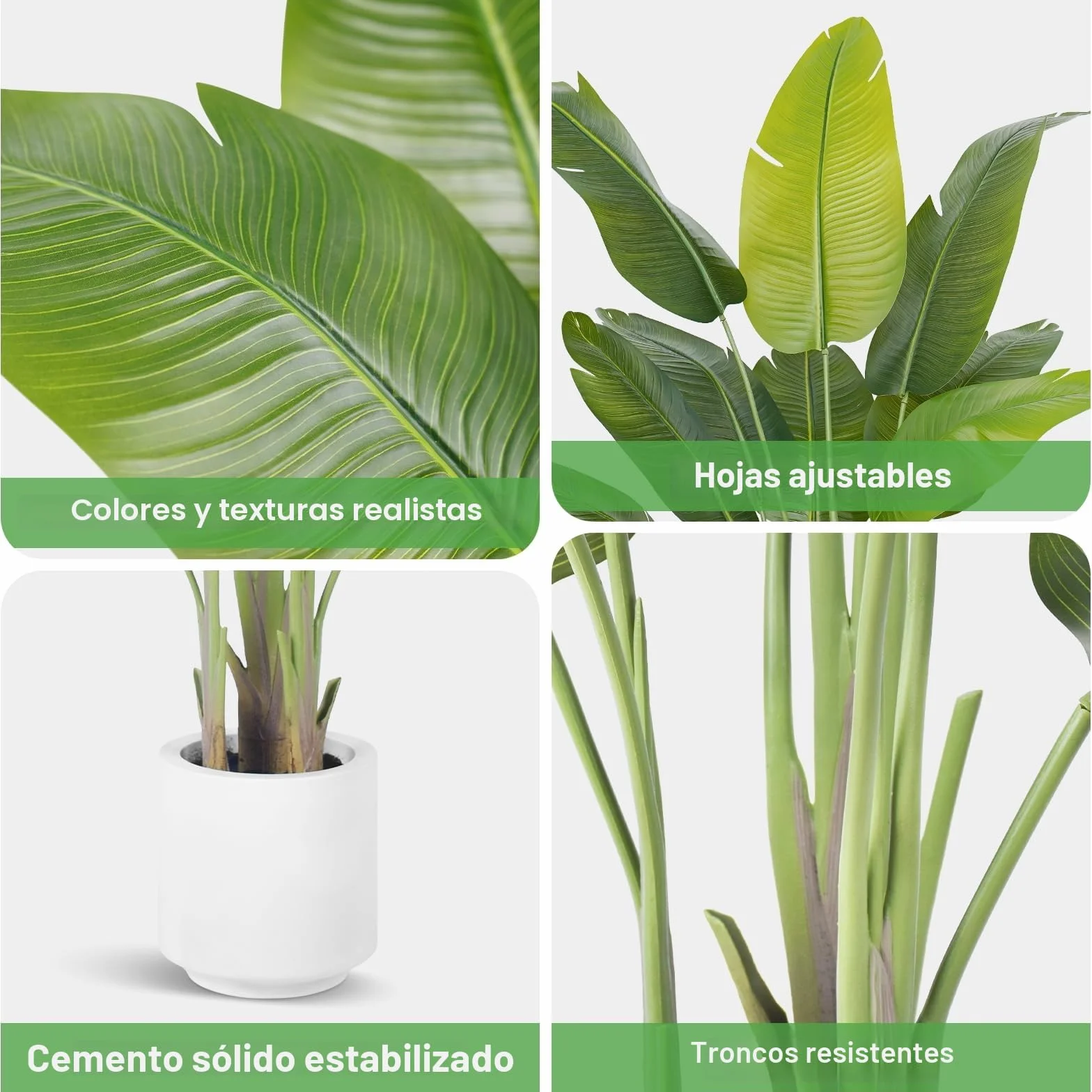 Planta Artificial Ave del Paraíso 200cm Plantas Artificiales Decorativas con 15 Hojas de Plátano,Planta Artificial Grande Interior con Maceta Blanca para Decoracion Hogar Salon Casa Room Decor