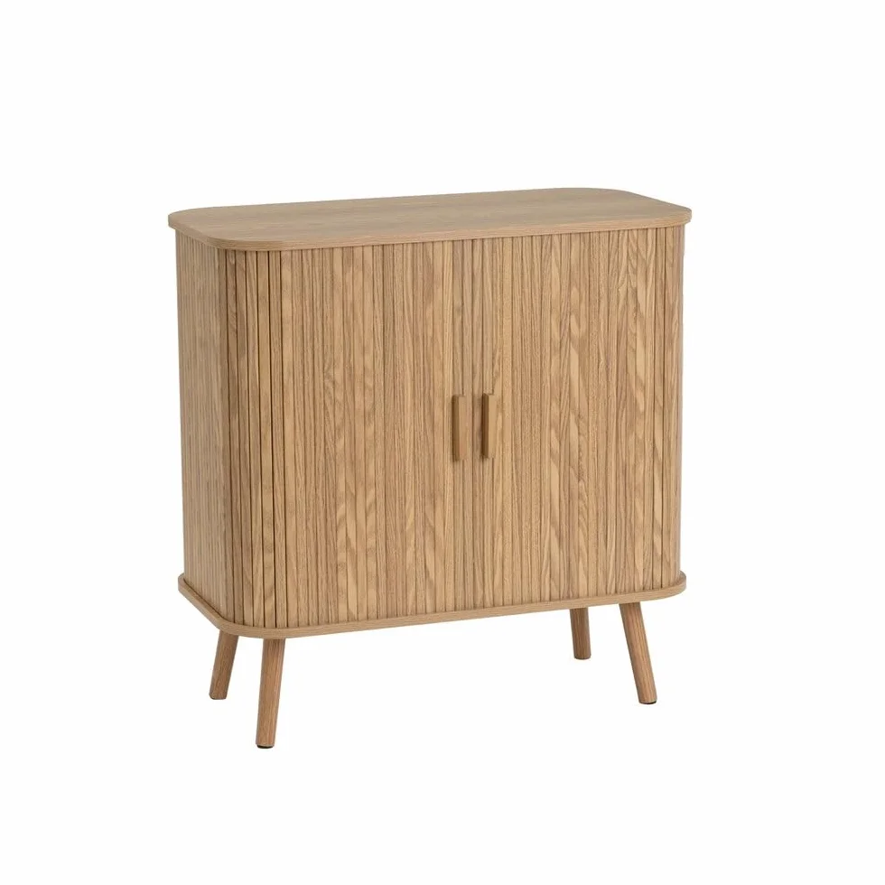 LOLAhome - Consola Aparador de MDF Color Roble con 2 Puertas Persiana Enrollables de 80x40x80 cm. Mueble Auxiliar Versátil y Decorativo. Ideal para tu Recibidor, Dormitorio o Salón. Colección Elia