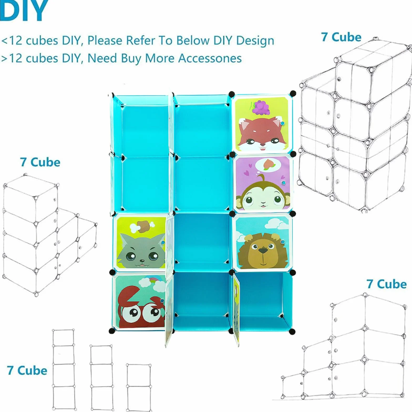 Armario infantil 12 espacios 4 capas con puertas para ropa zapatos baño juguetes