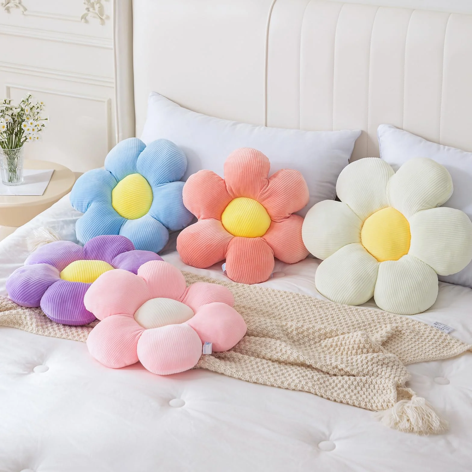 Cojines Decorativos 40x40cm Felpa Rosa y Blanco para Sofá Dormitorio Sala de Estar