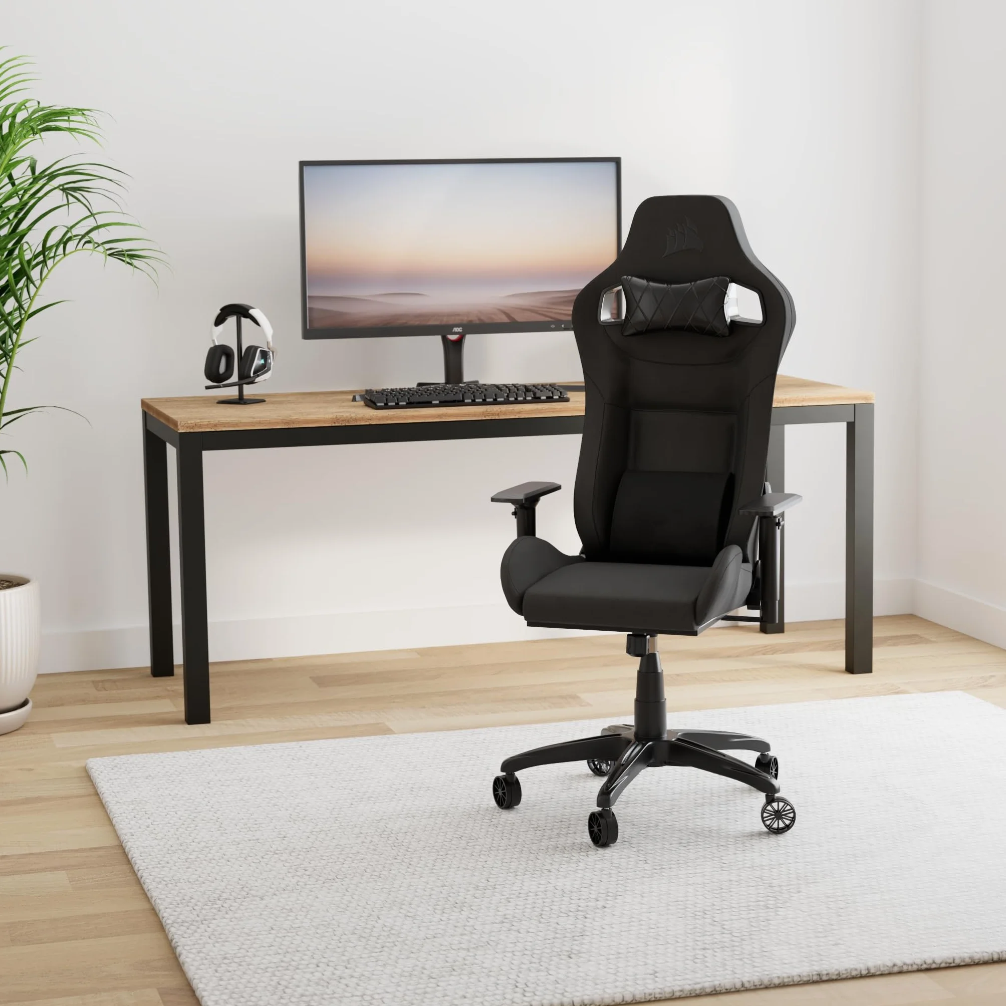 Corsair T3 Rush Fabric Silla para Juegos Carbón 2023 Almohada Cervical Soporte Lumbar Espuma Viscoelástica