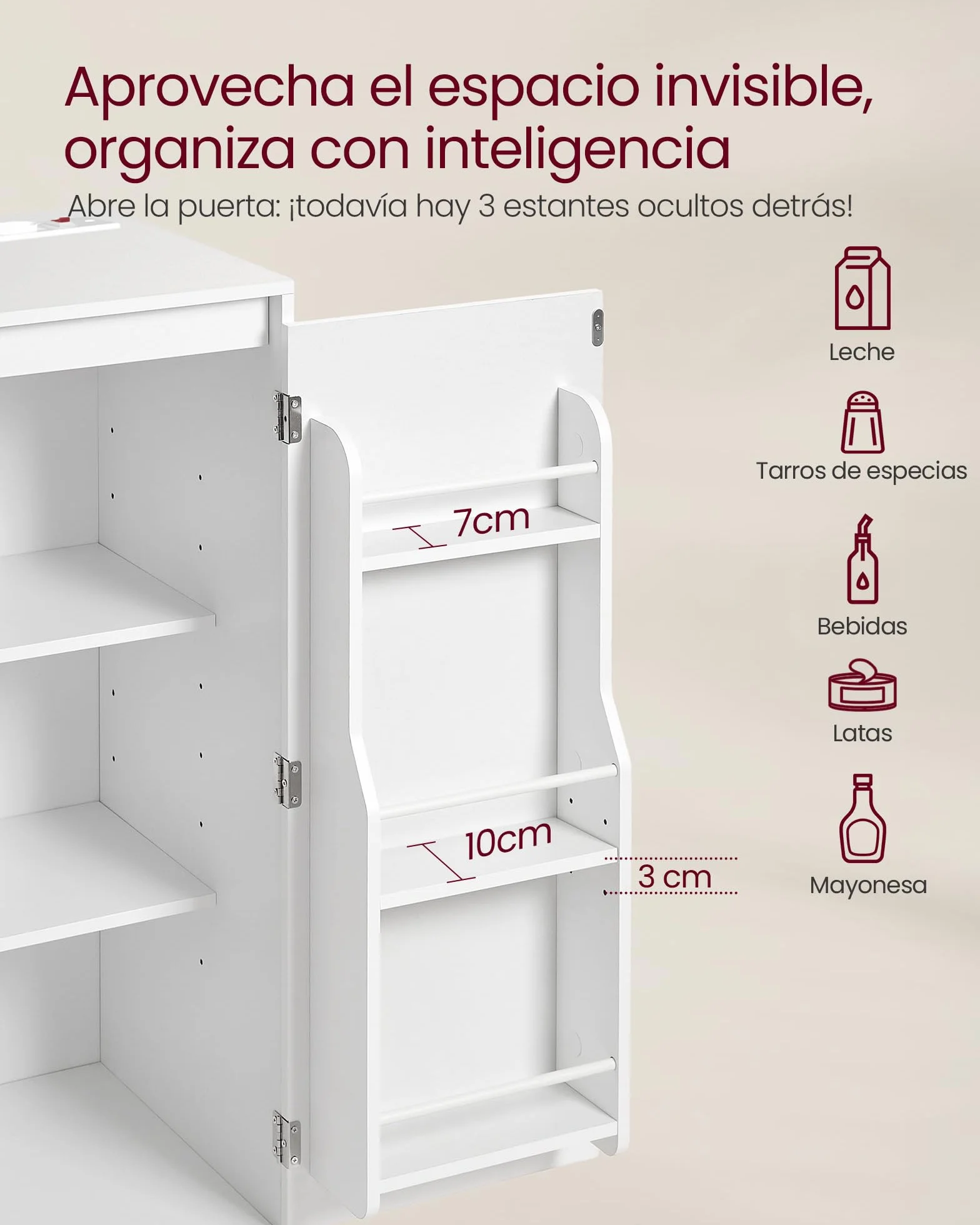 VASAGLE Kailyn Colección - Aparador de Cocina, Mueble de Almacenaje, Aparador Vajillero con Encimera, Estante para Microondas, 1 Compartimento, 3 Puertas, Estantes Regulables, Blanco Nube BBK373WB01