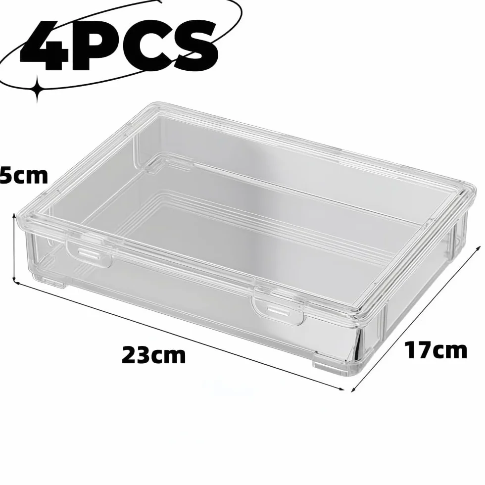 Cajas Almacenaje Plastico, 4 Piezas Cajas de Plastico con Tapa Apilables, Resistentes y Duraderas, Sin BPA, para Material de Oficina, Manualidades, Piezas, Fotos (23 x 17 x 5 cm)