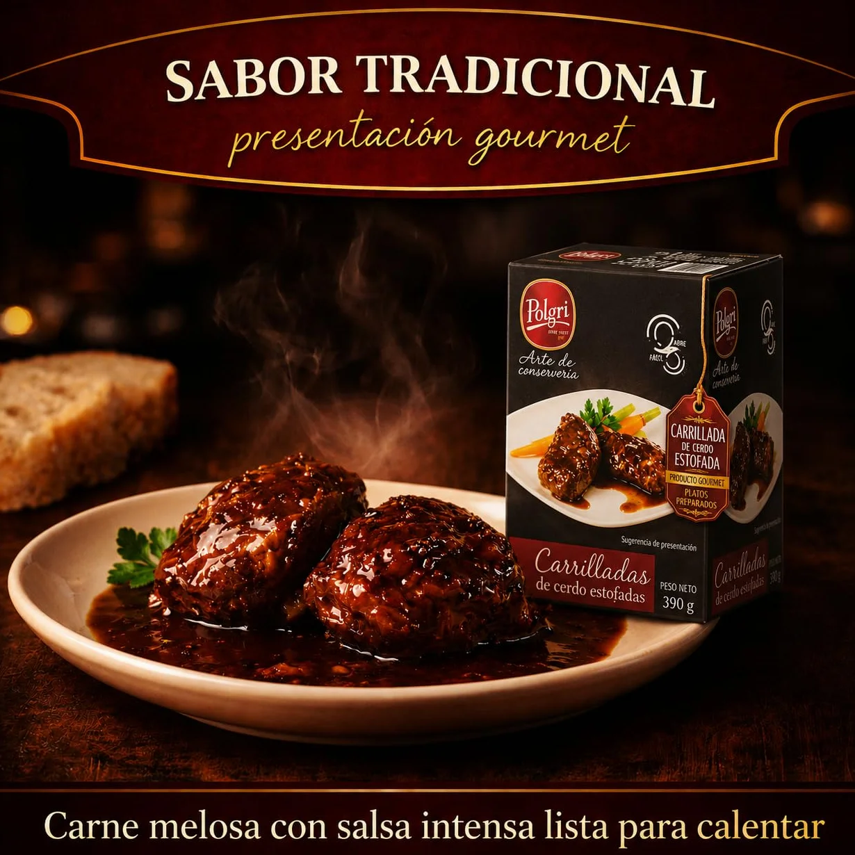 POLGRI Carrilladas de Cerdo Estofadas Conserva Gourmet Lata 390 g Carne Melosa