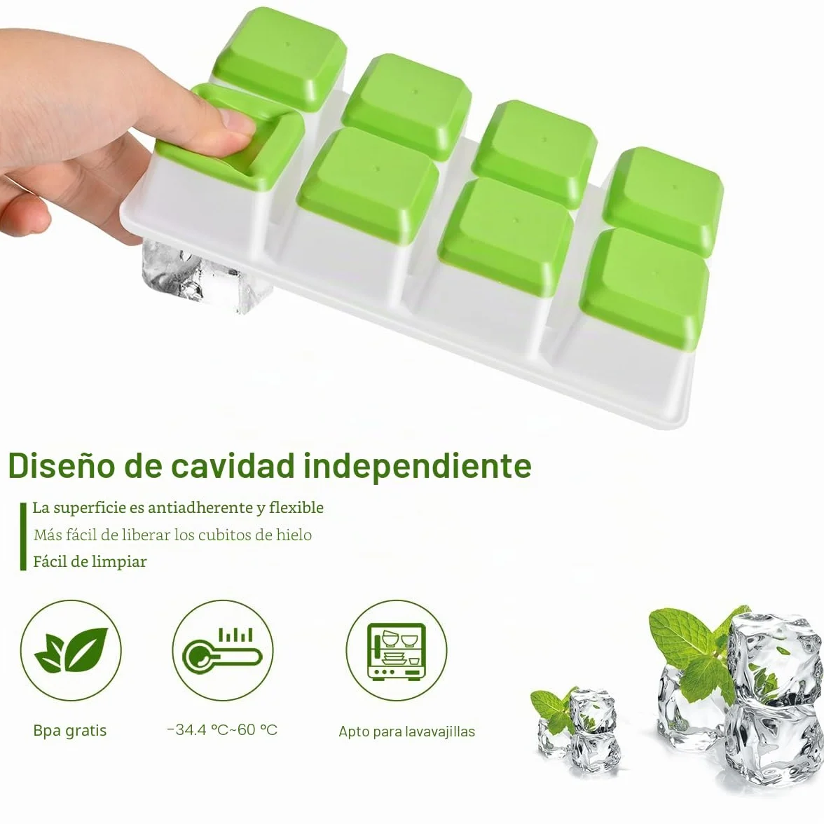Cubiteras para Hielo Grande Alinana Juego de 3 Cubitera Silicona con Tapa Grandes Apilables Sin BPA Capacidad 24 Cubitos