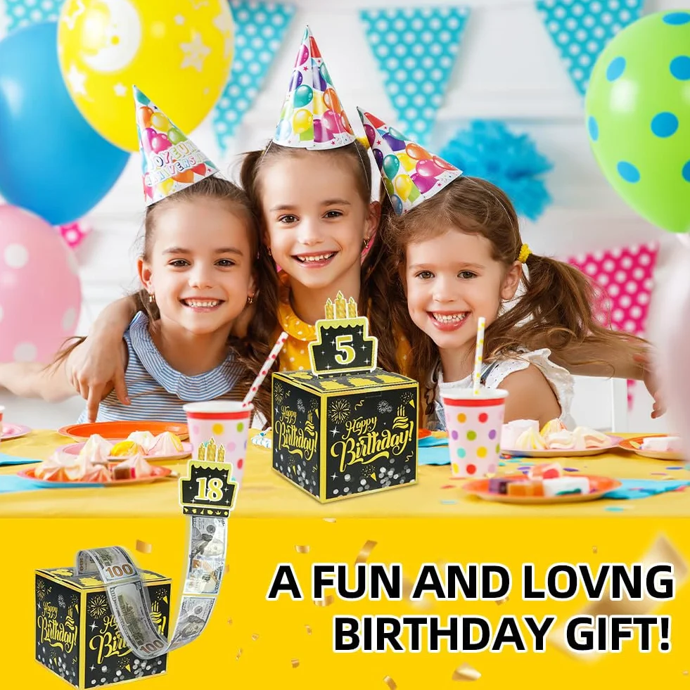OFFCUP Caja Regalo Dinero Cumpleaños, Hucha Sorpresa con Tarjeta de Felicitación, Regalo Efectivo para Padres, Amantes, Niños (Negro)