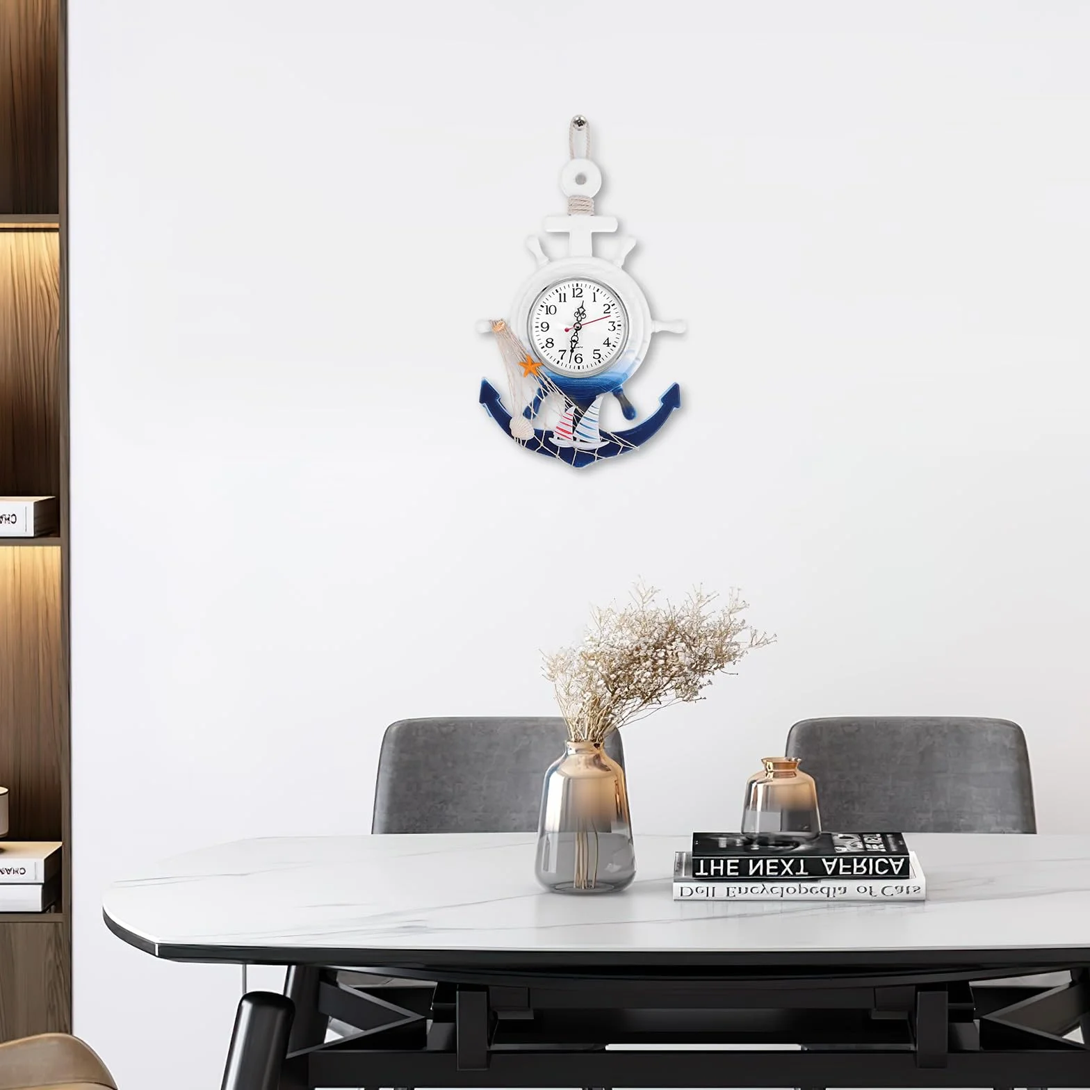 Homoyoyo Reloj Tema Mar Ancla Barco Estilo Mediterráneo Silencioso Decoración Hogar