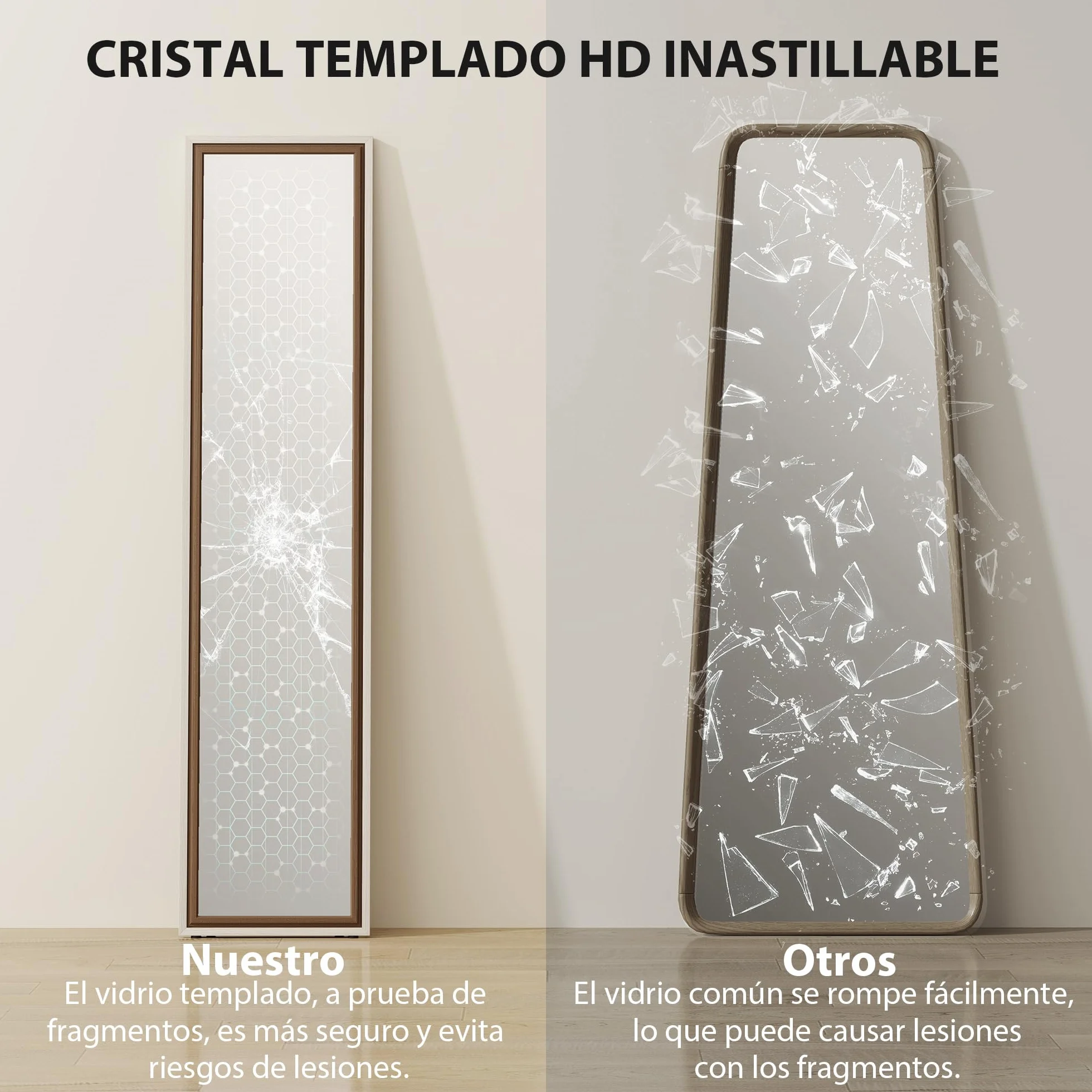 HOMCOM Espejo de Pie Cuerpo Entero 157x37 cm, Espejo Grande de Pared con Marco Bicolor, de Pie, Inclinado o Colgante, para Salón, Dormitorio, Pasillo, Entrada, Blanco y Marrón Oscuro