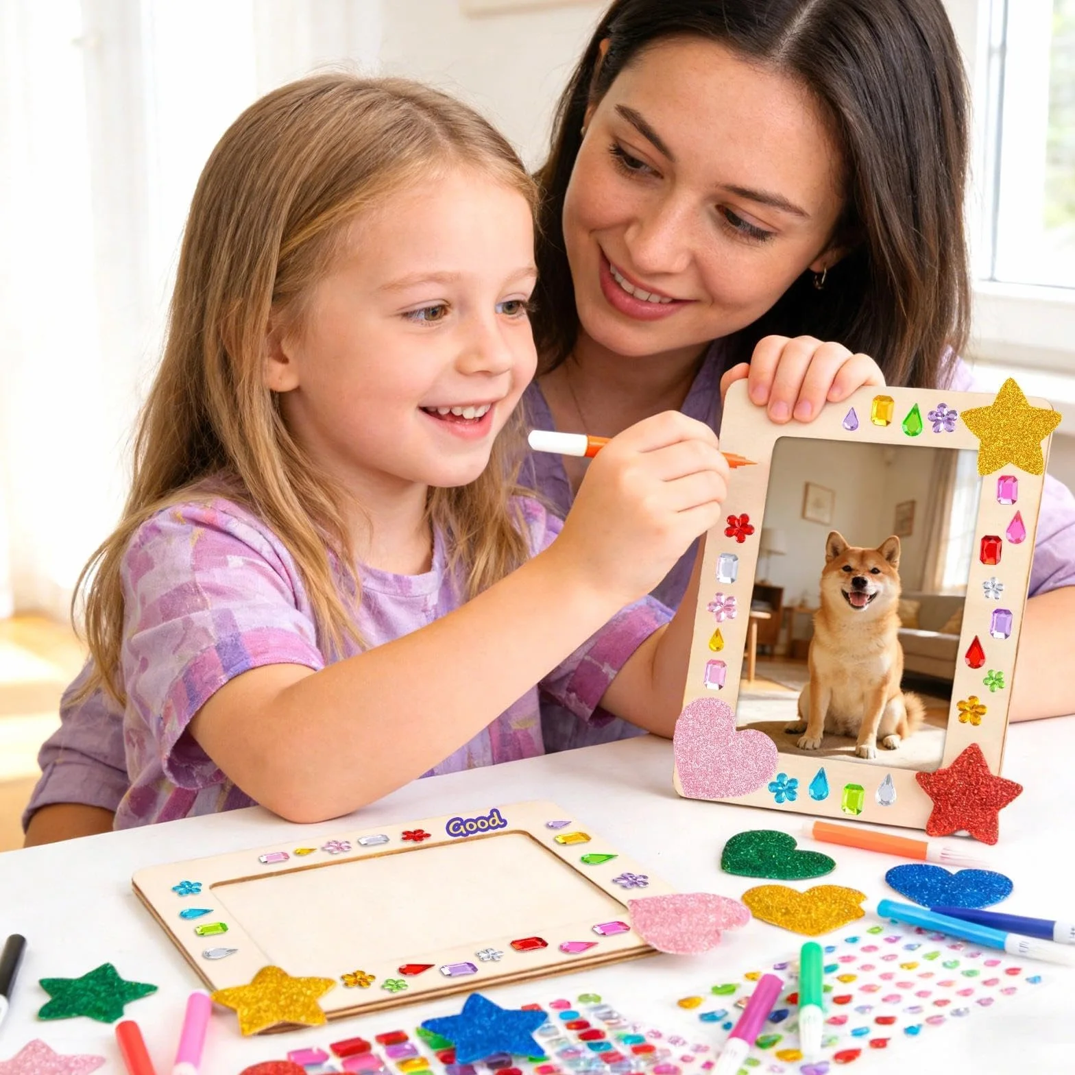 10 Pcs Marco de Foto Decoración para Niños, 19 x 14 cm Marcos de Madera para Manualidades, DIY Marco Fotos con 12 Rotuladores y Pegatinas, Ideal para Cumpleaños Infantiles, Manualidades
