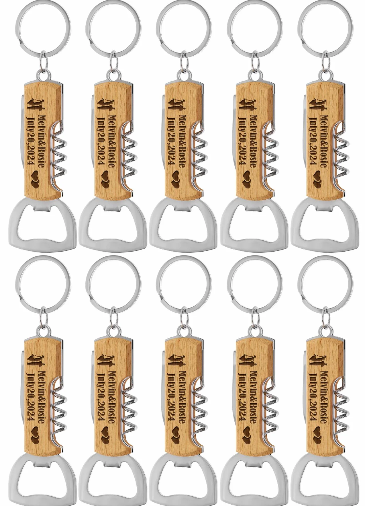 Abridor de Botella de Madera Personalizado para Boda, Regalos de Boda, Llaveros Abridores de Botella Grabados
