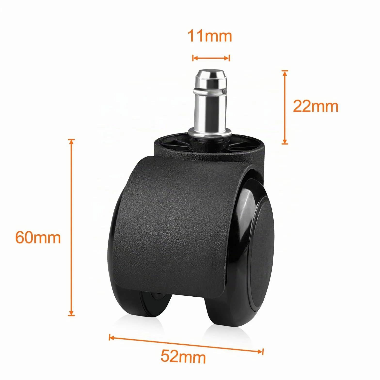 Ruedas 11x22mm Poliuretano para Silla Gaming Doble Rueda Silenciosas Negro