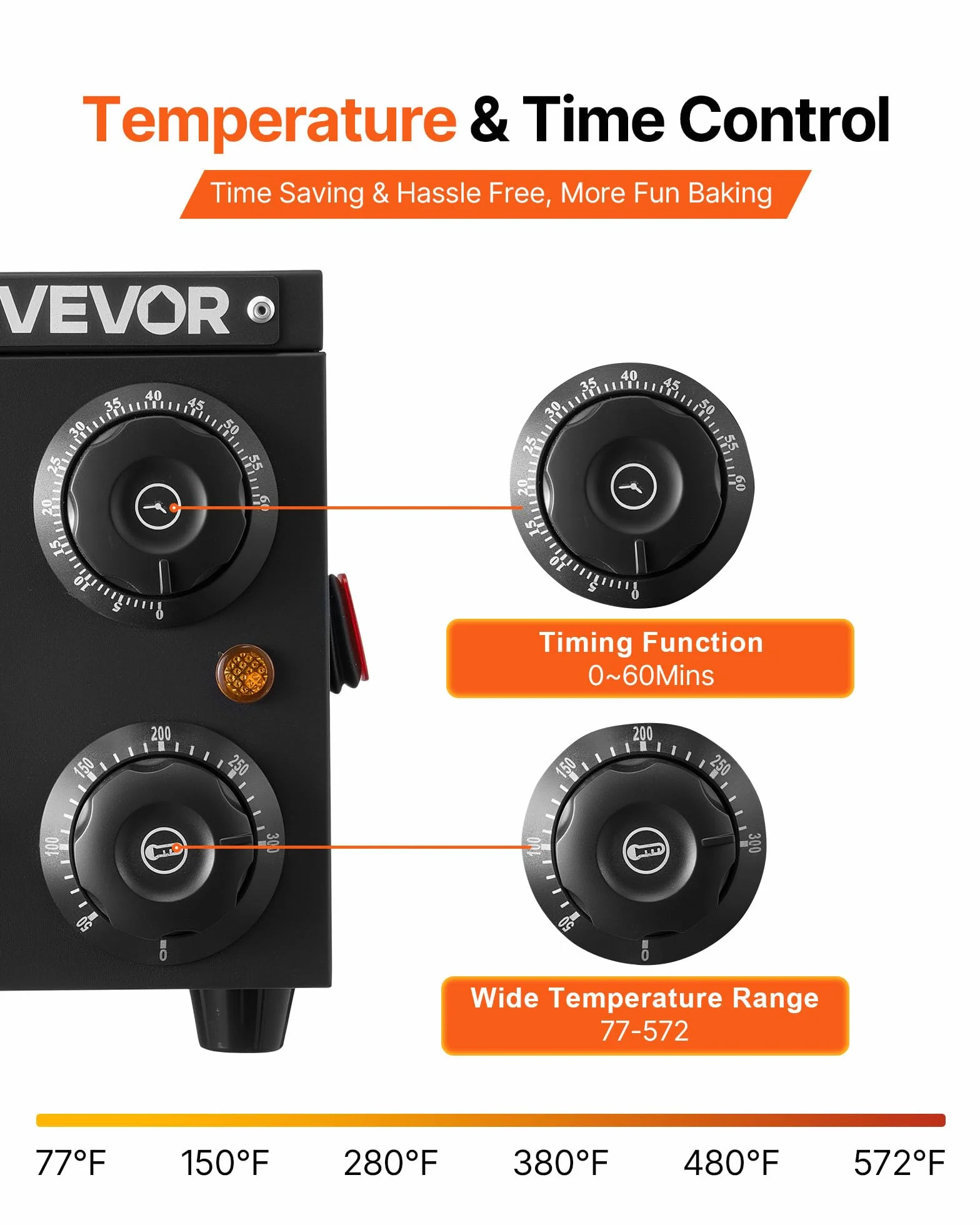 VEVOR Horno Eléctrico para Pizza, 1450W, 25-300°C, 475x536x187mm, Control de Tiempo y Temperatura