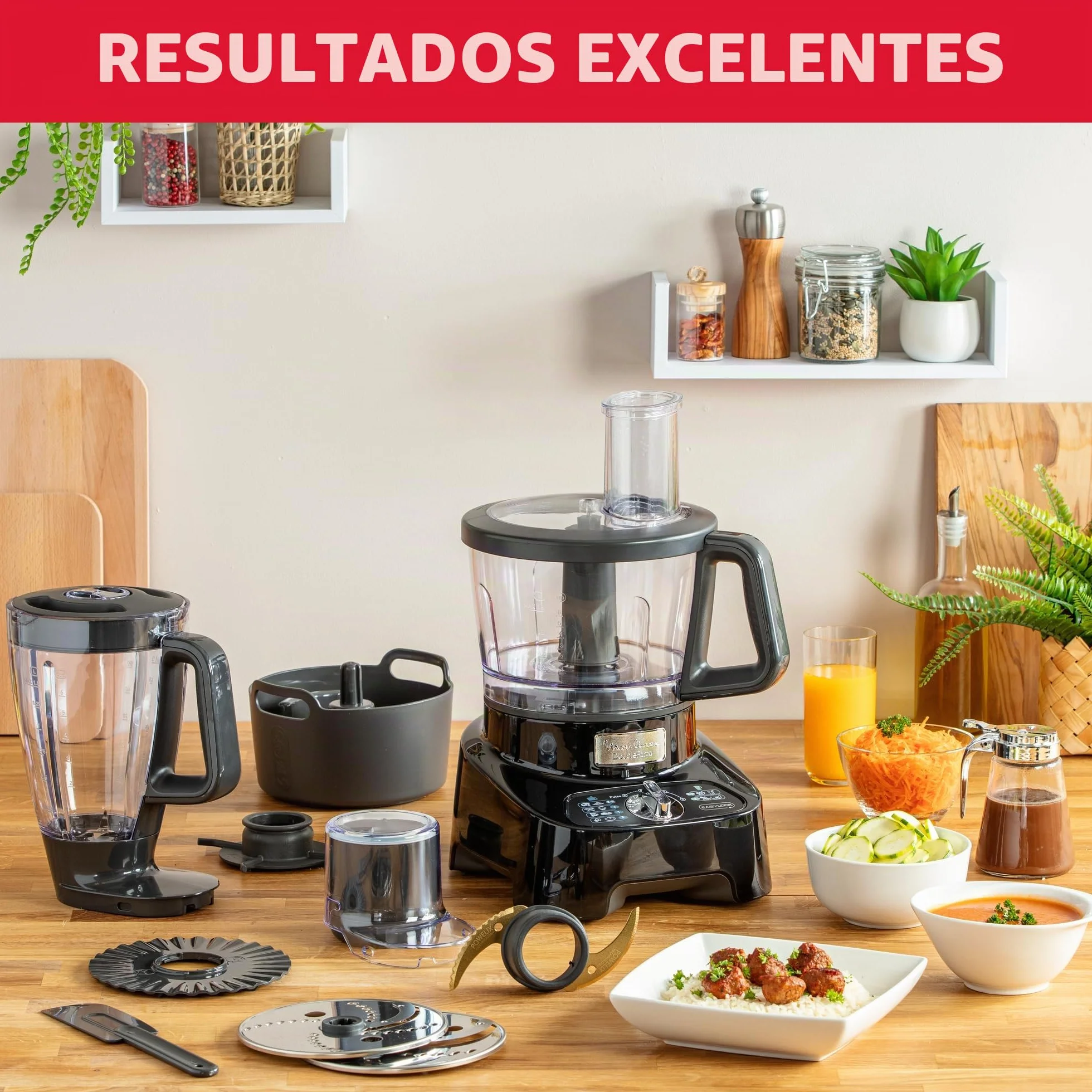 Moulinex Robot Multifonction, 8 accesorios, 6 vitesses, DoubleForce FP821811 - Robot de cocina multifunción, plástico, color negro