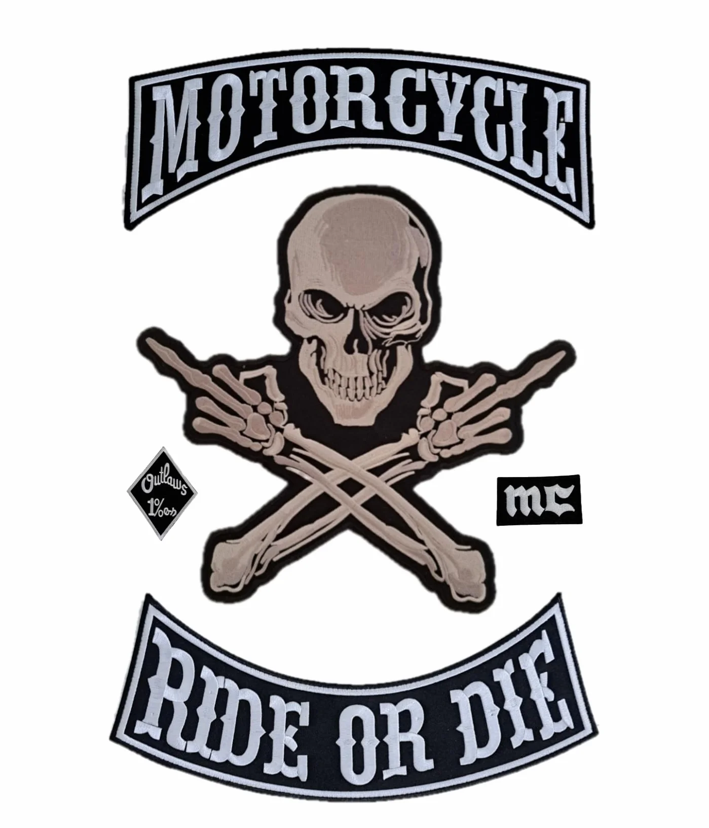 Parches bordados con diseño de calavera, calavera con dedo medio, Parches Ropa para aplicar o decorar chalecos, motocicletas, etc.