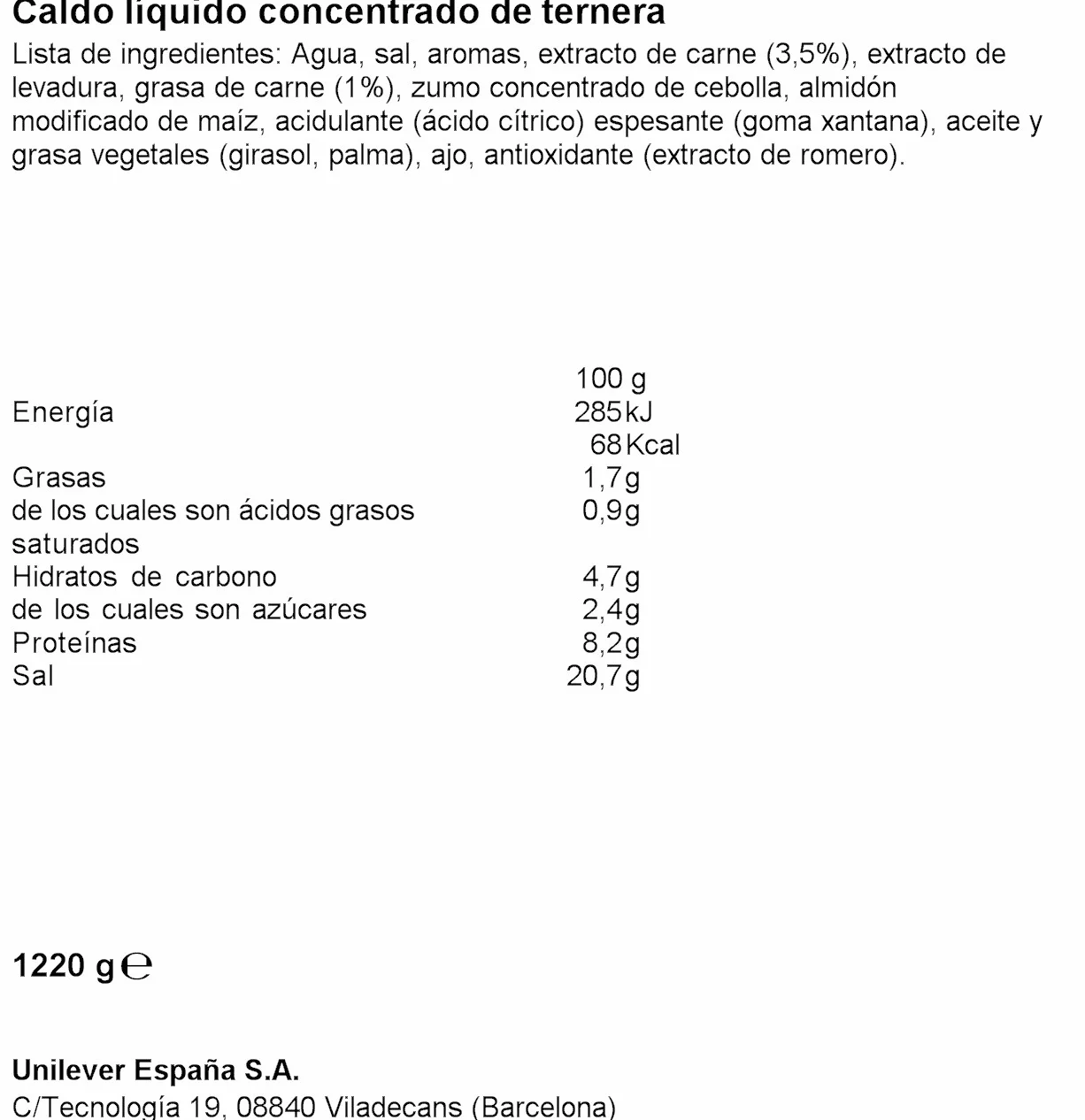 Knorr Caldo Líquido Concentrado de Carne Sin Gluten 1L