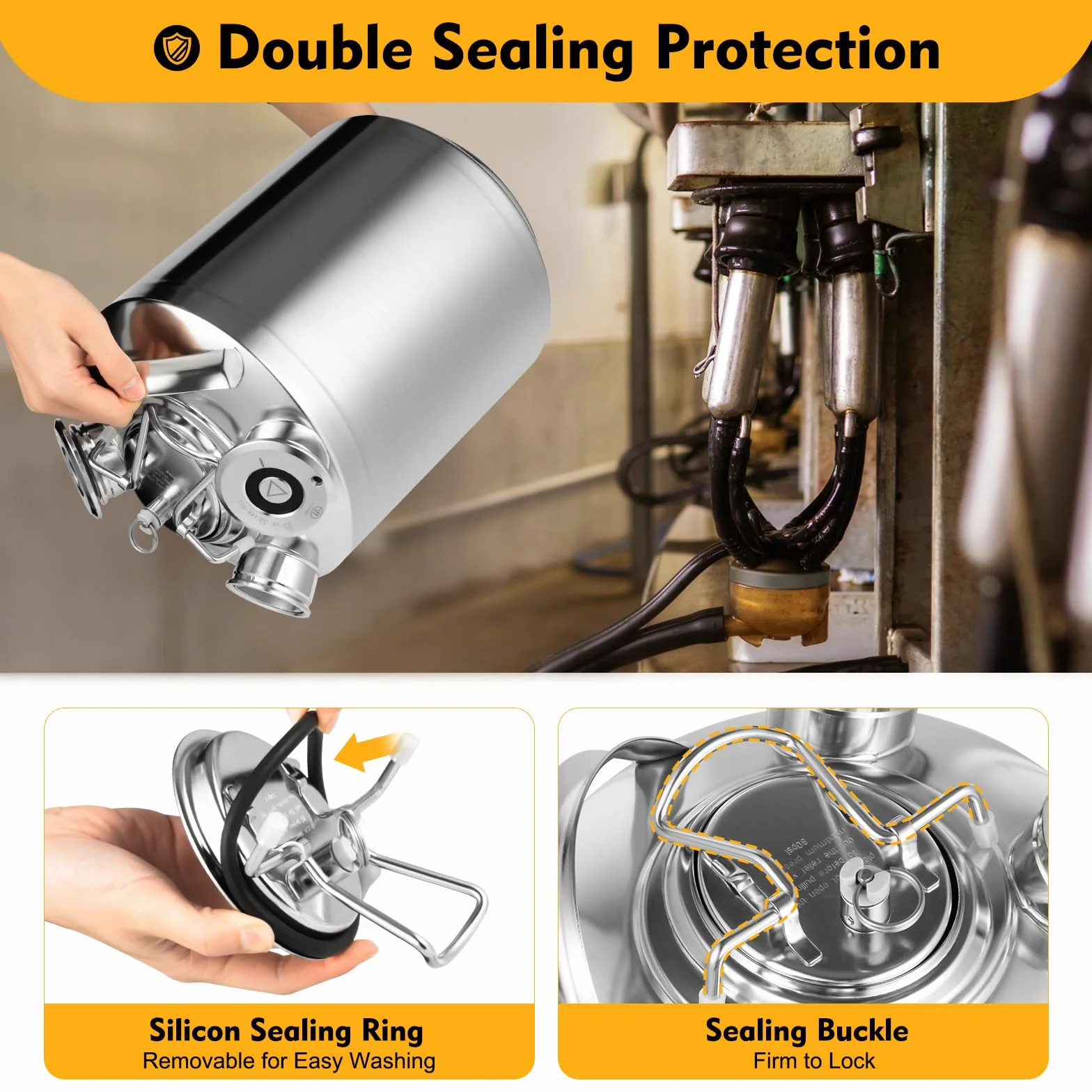 Depósito de limpieza de 10 l, 3 cabezales de acero inoxidable con tapa y anillo de sellado, barril de limpieza de cerveza de acero inoxidable 304 con asa para grifo de cerveza, limpieza de