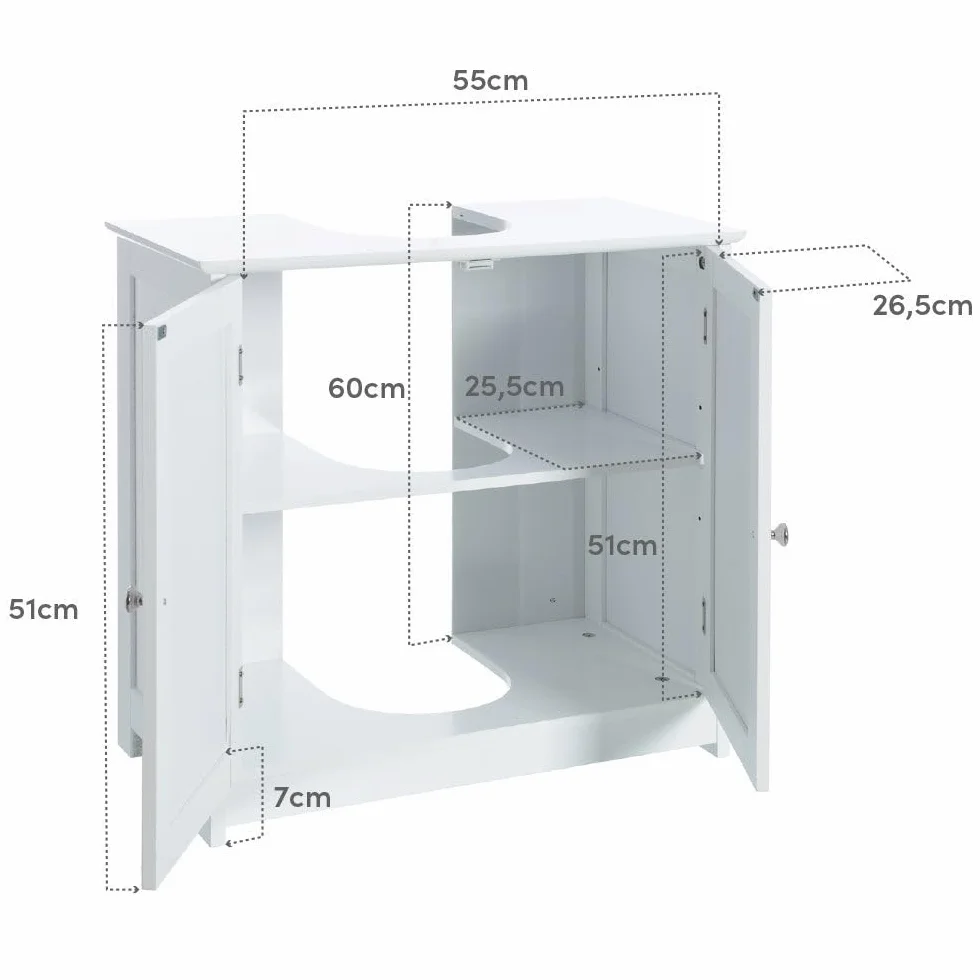 LOLAhome Mueble Bajo Lavabo Madera Blanca 60x60x30 cm 2 Puertas 2 Baldas