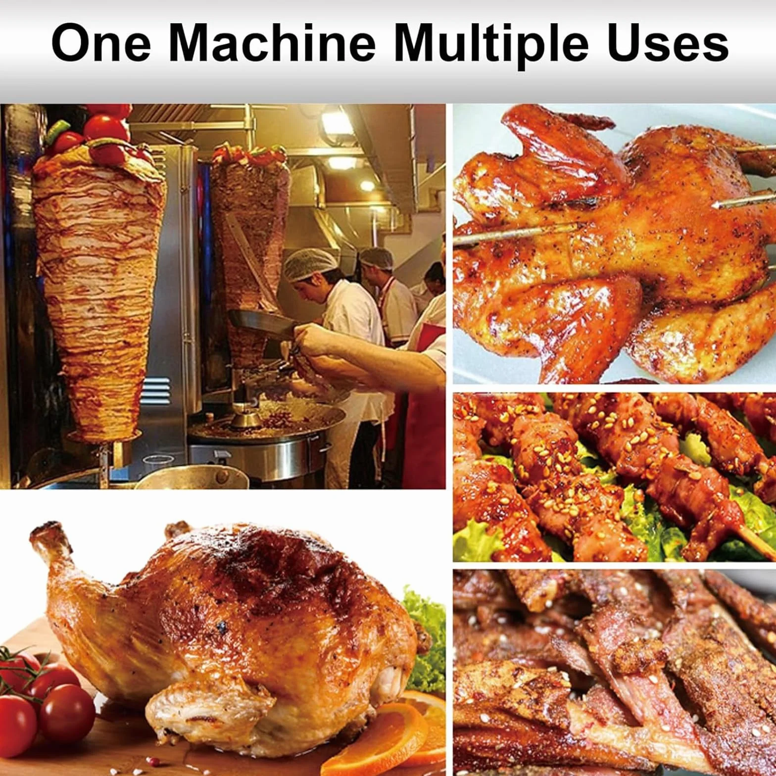 Máquina para asar, máquina de cocción de pollo shawarma con 2 quemadores, pollo de engorde de propano vertical, horno de asador giroscópico, kebab, para el hogar, restaurante, cocina, fiesta,