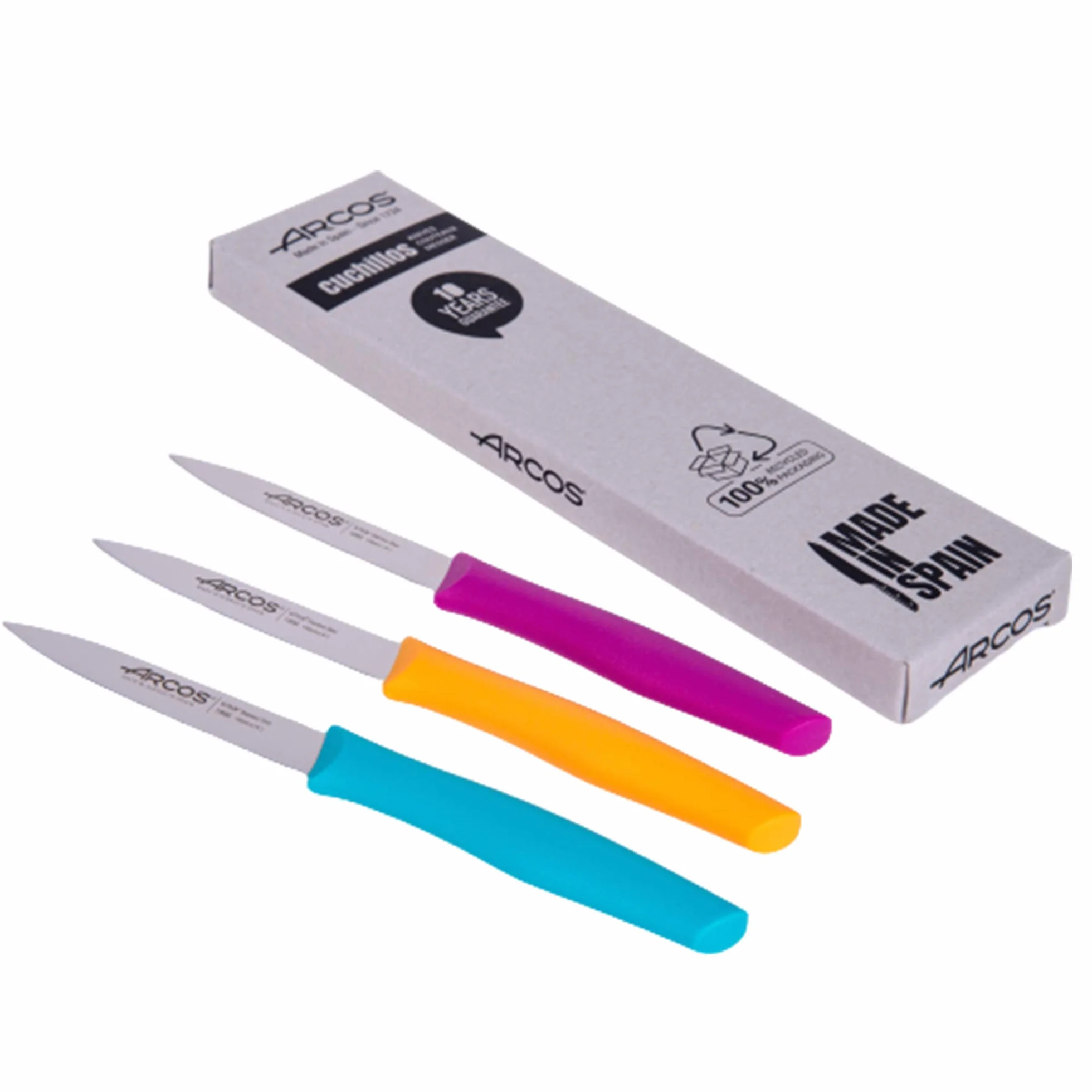 Arcos Serie Nova Cuchillo para pelar Acero Inoxidable NITRUM 3 colores Fucsia Turquesa Amarillo