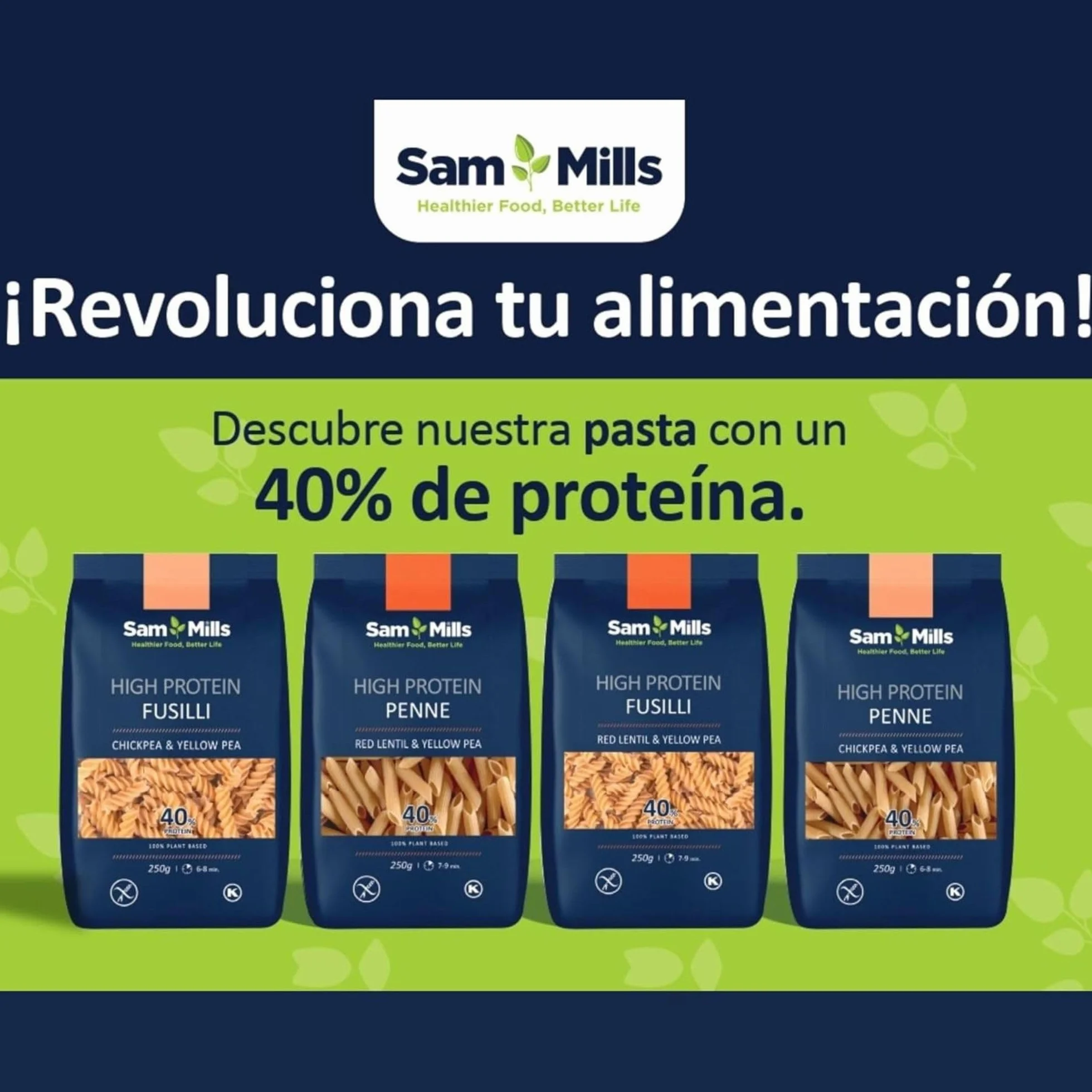 Sam Mills Fussilli de Garbanzo y Guisante Amarillo 250 g Pasta de Legumbres Sin Gluten
