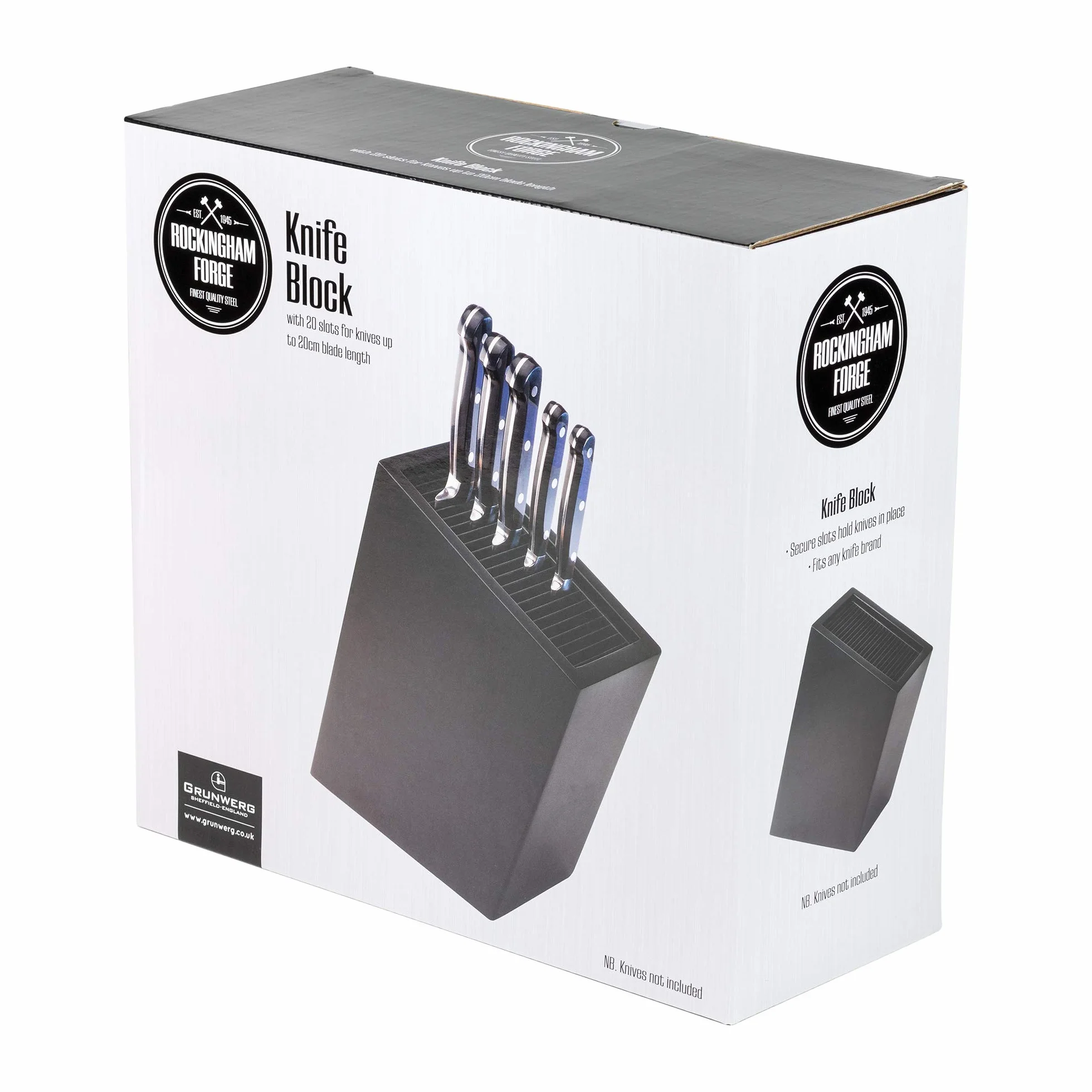 Rockingham Forge Bloque universal para 20 cuchillos, Negro - Una solución de almacenamiento ordenada para la cocina, apta para múltiples tipos de cuchillos con una longitud de hoja de hasta 20 cm